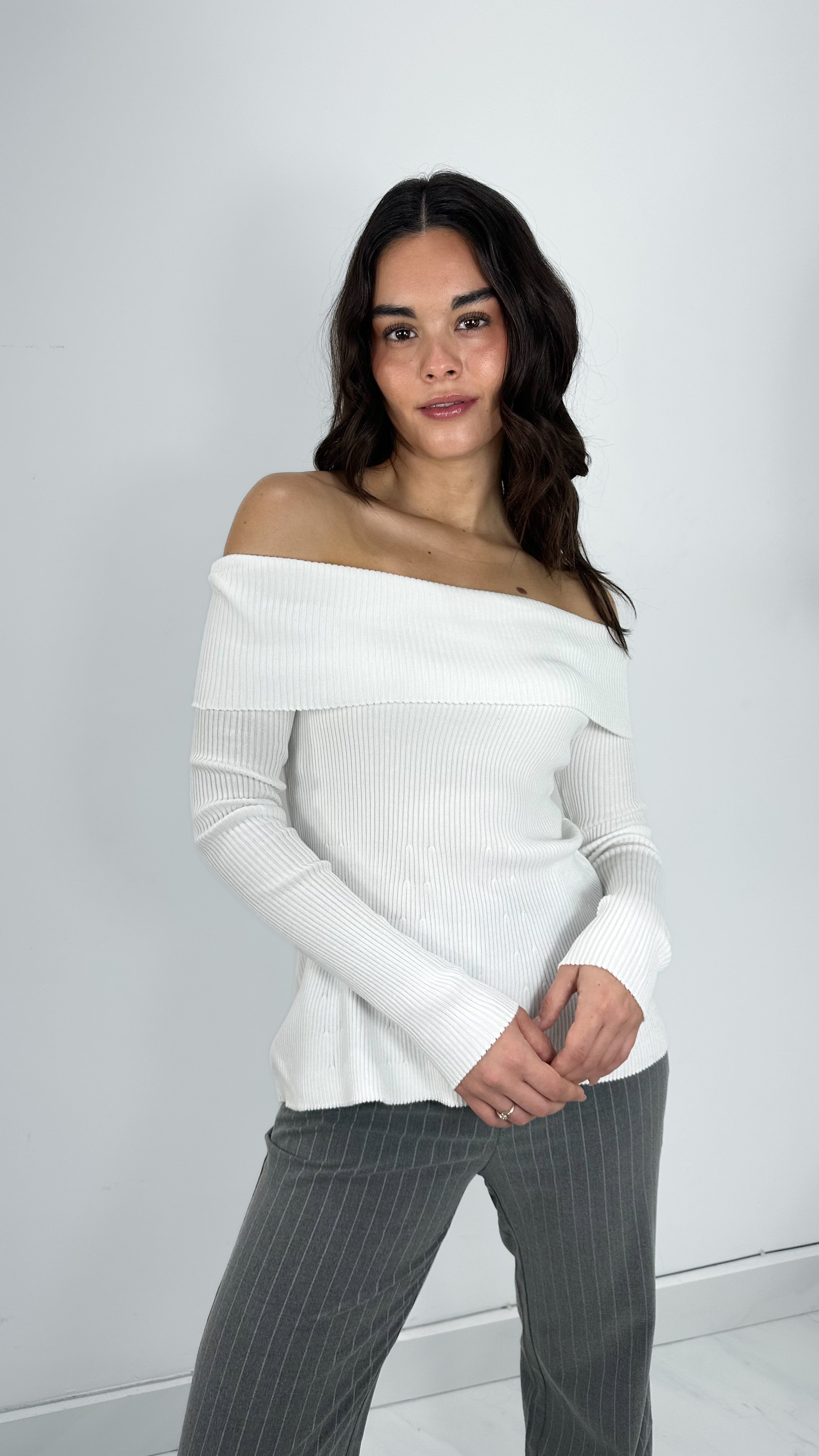 MAXI BLUSA KNIT SIN HOMBROS BLANCA