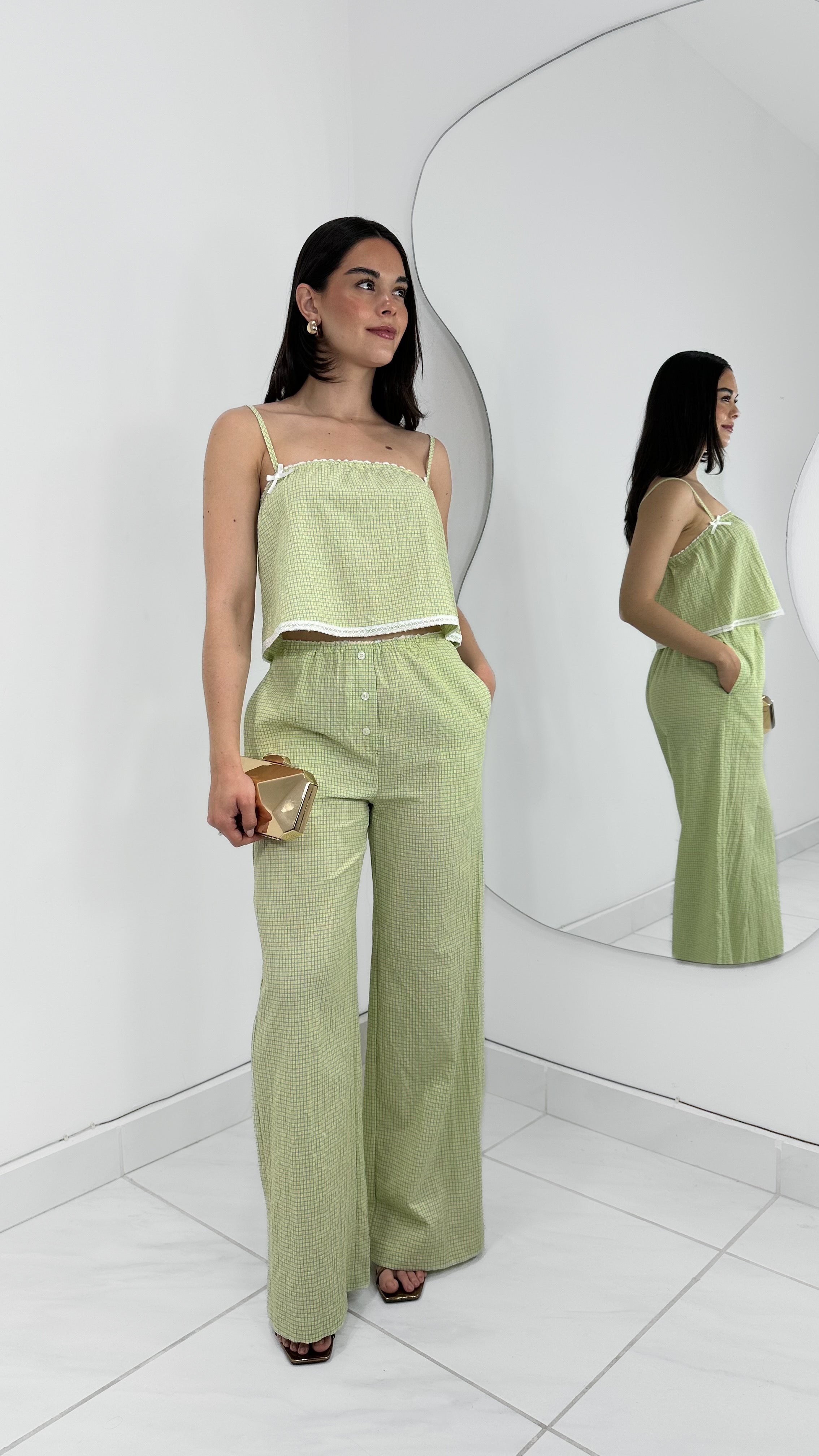 APPLE GREEN SET - CONJUNTO WIDE LEG & BLUSA VERDE CLARO