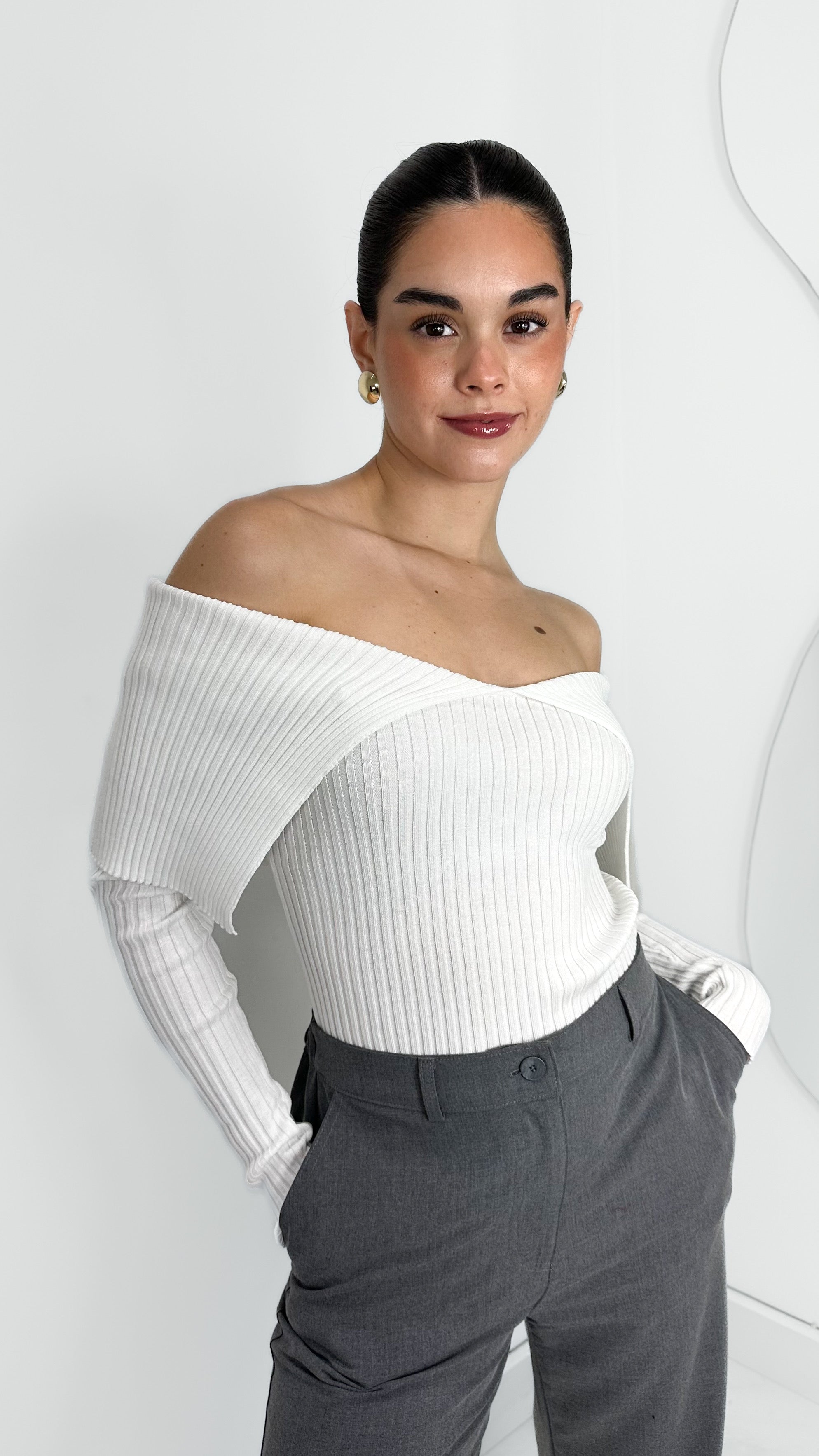 BLUSA TOP OFF SHOULDER DOBLEZ BLANCA