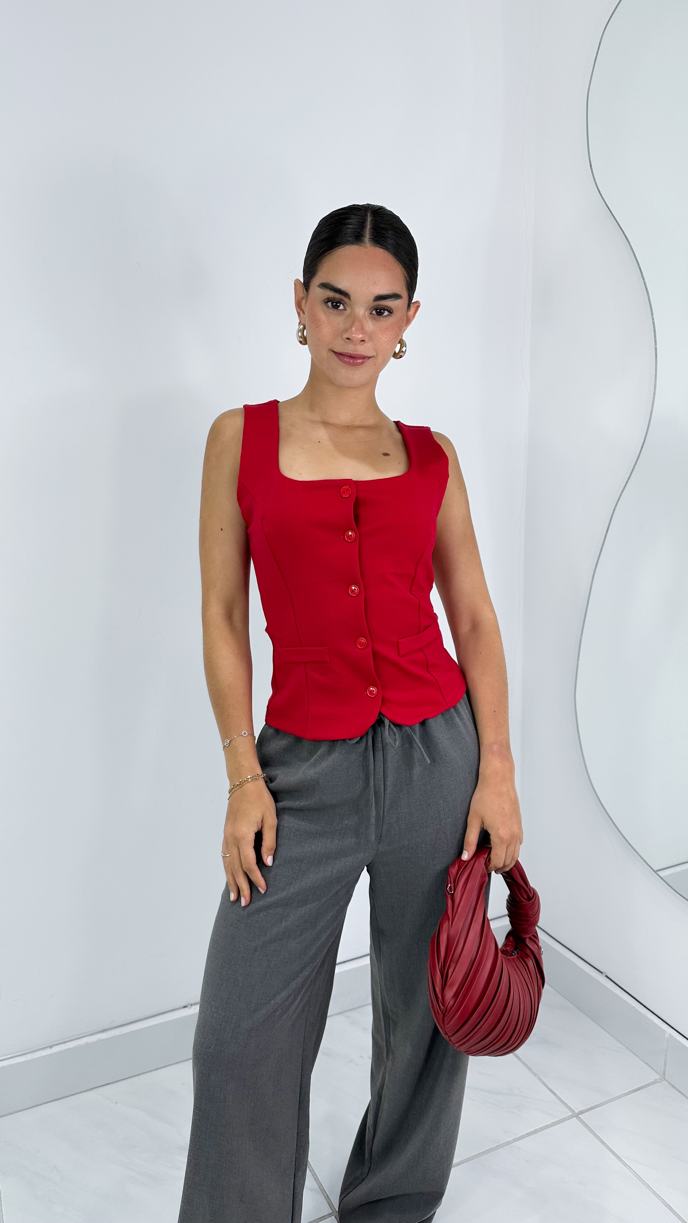 BLUSA CORTE RECTO EFECTO SASTRE ROJA