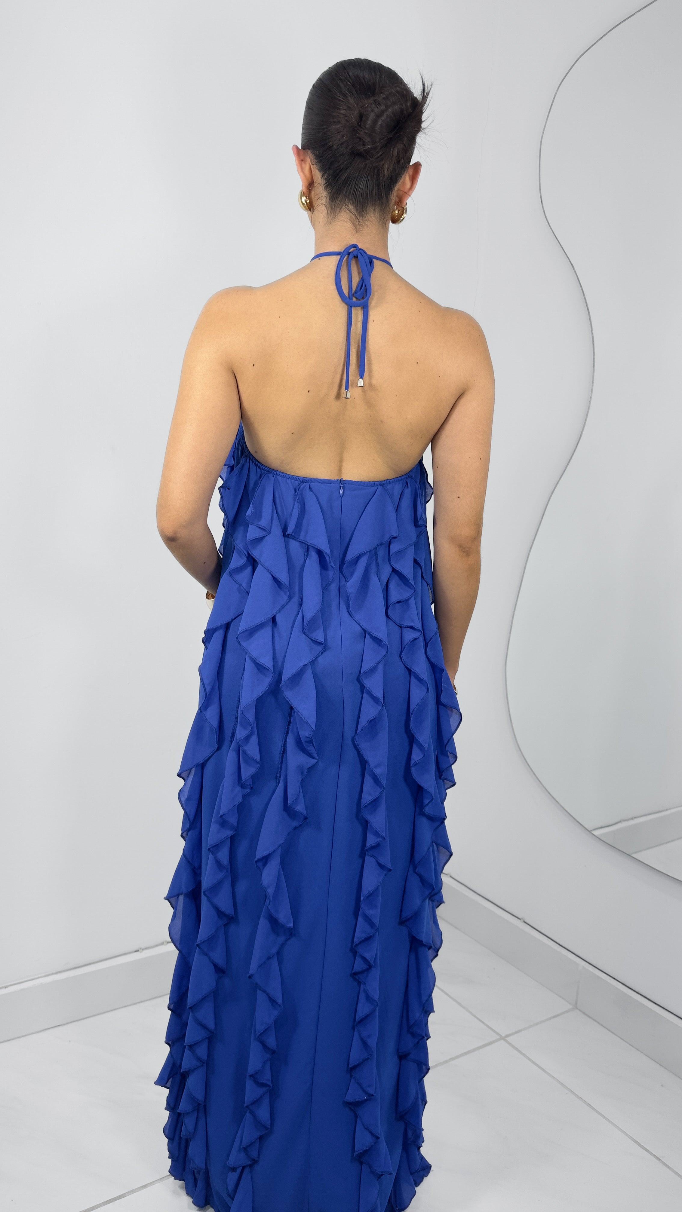 VESTIDO HALTER VOLANTES ABERTURA PIERNA ROYAL BLUE