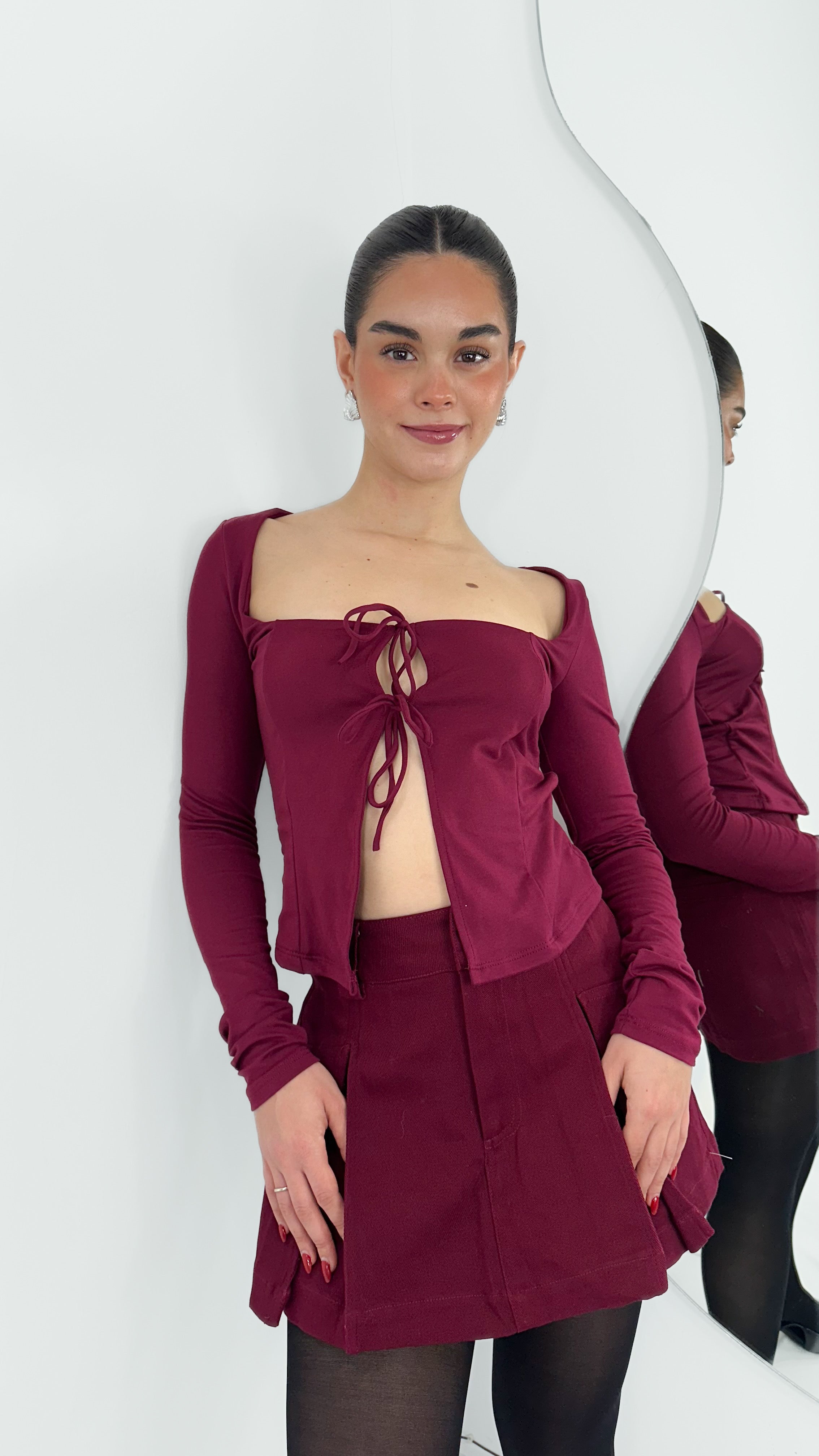 BLUSA RIBBON TIE MANGA LARGA BURGUNDY