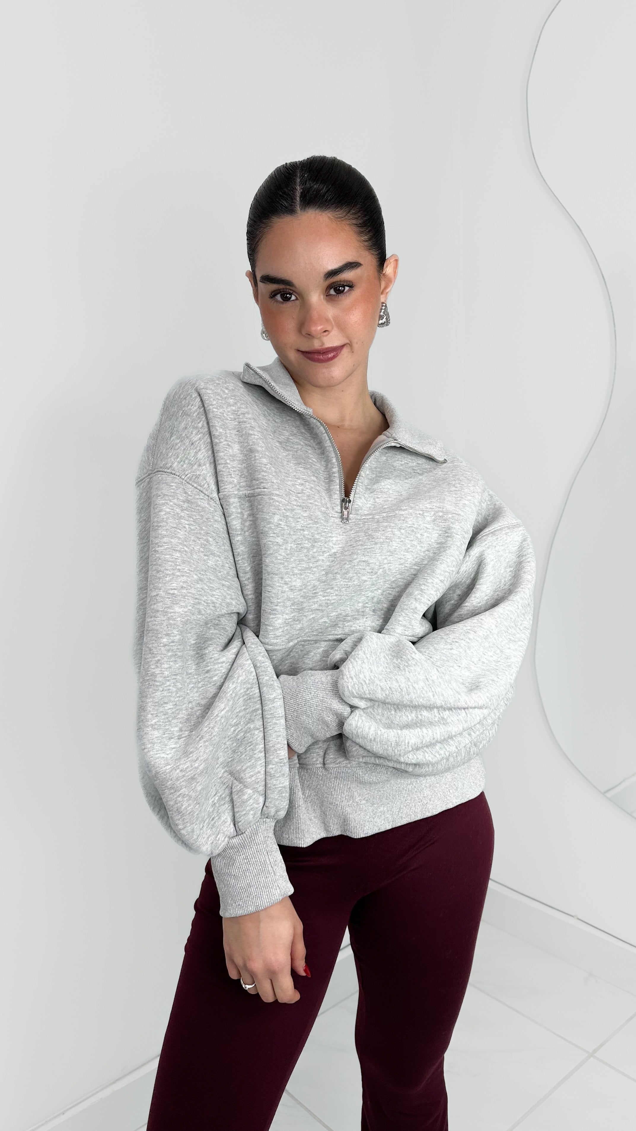 HOODIE GRUESA OVERSIZED ZIPPER GRIS