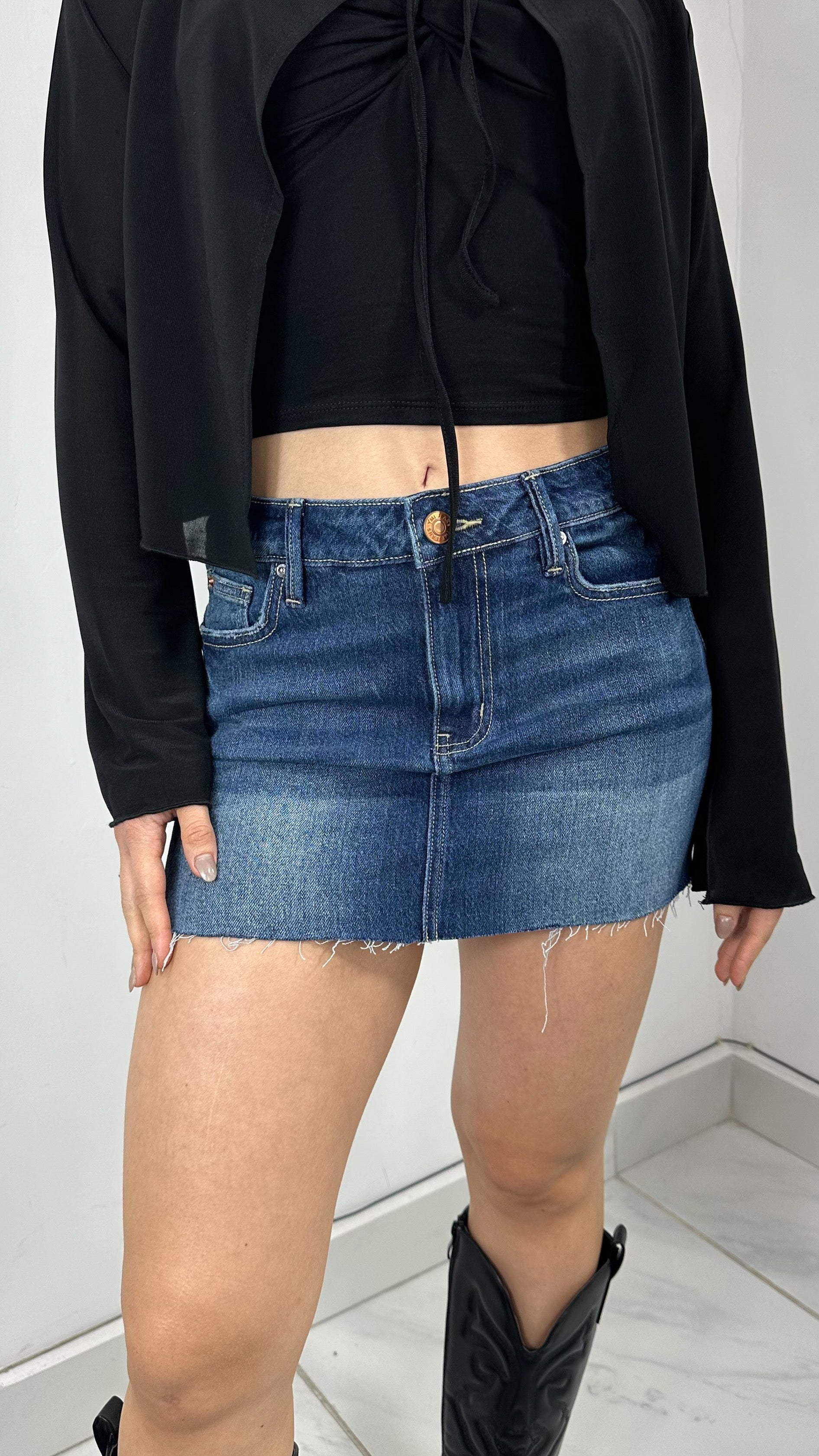 FALDA RECTA DENIM TIRO ALTO DARK BLUE