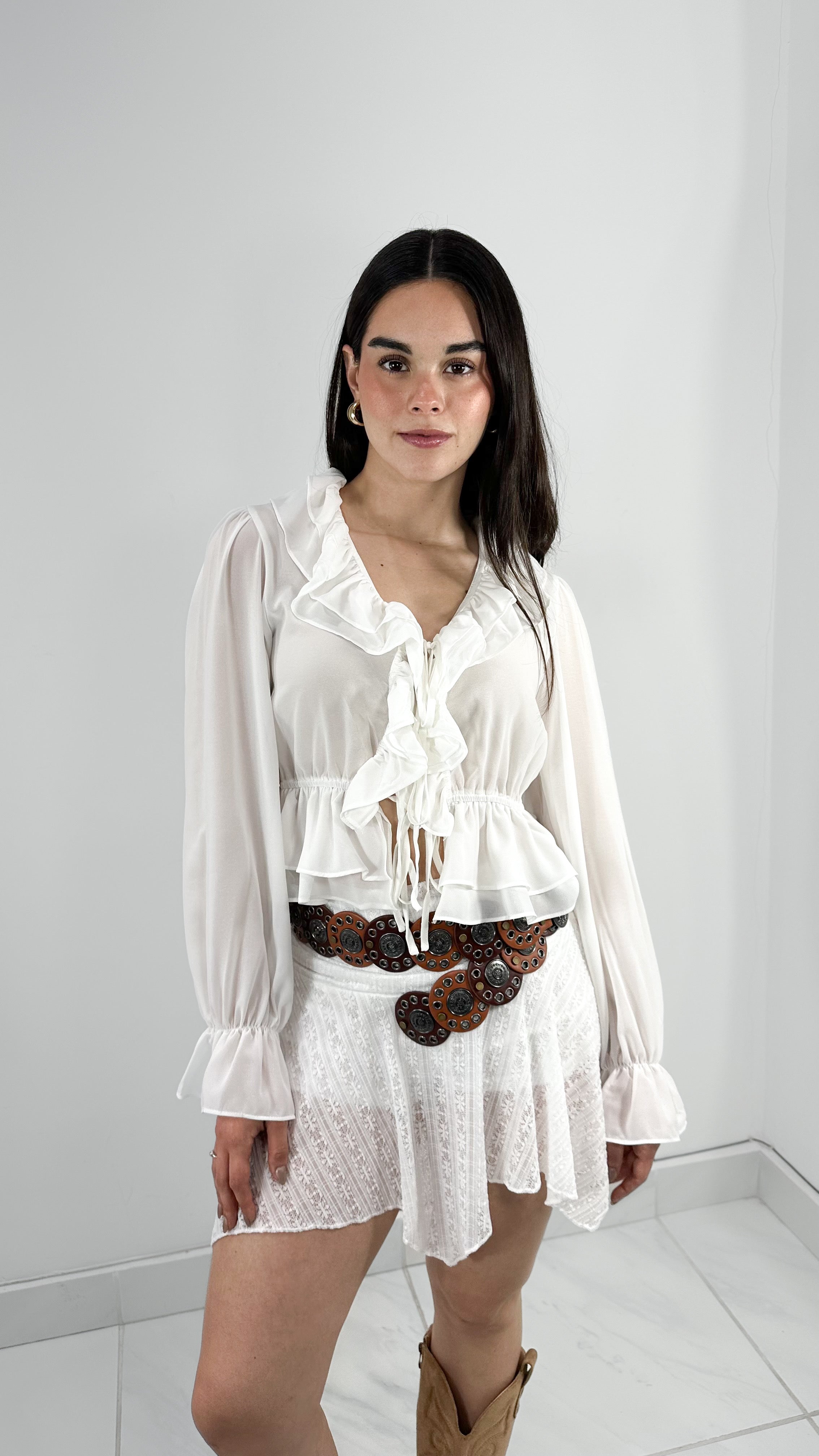 BLUSA MANGA LARGA VOLANTES BOHO BLANCA