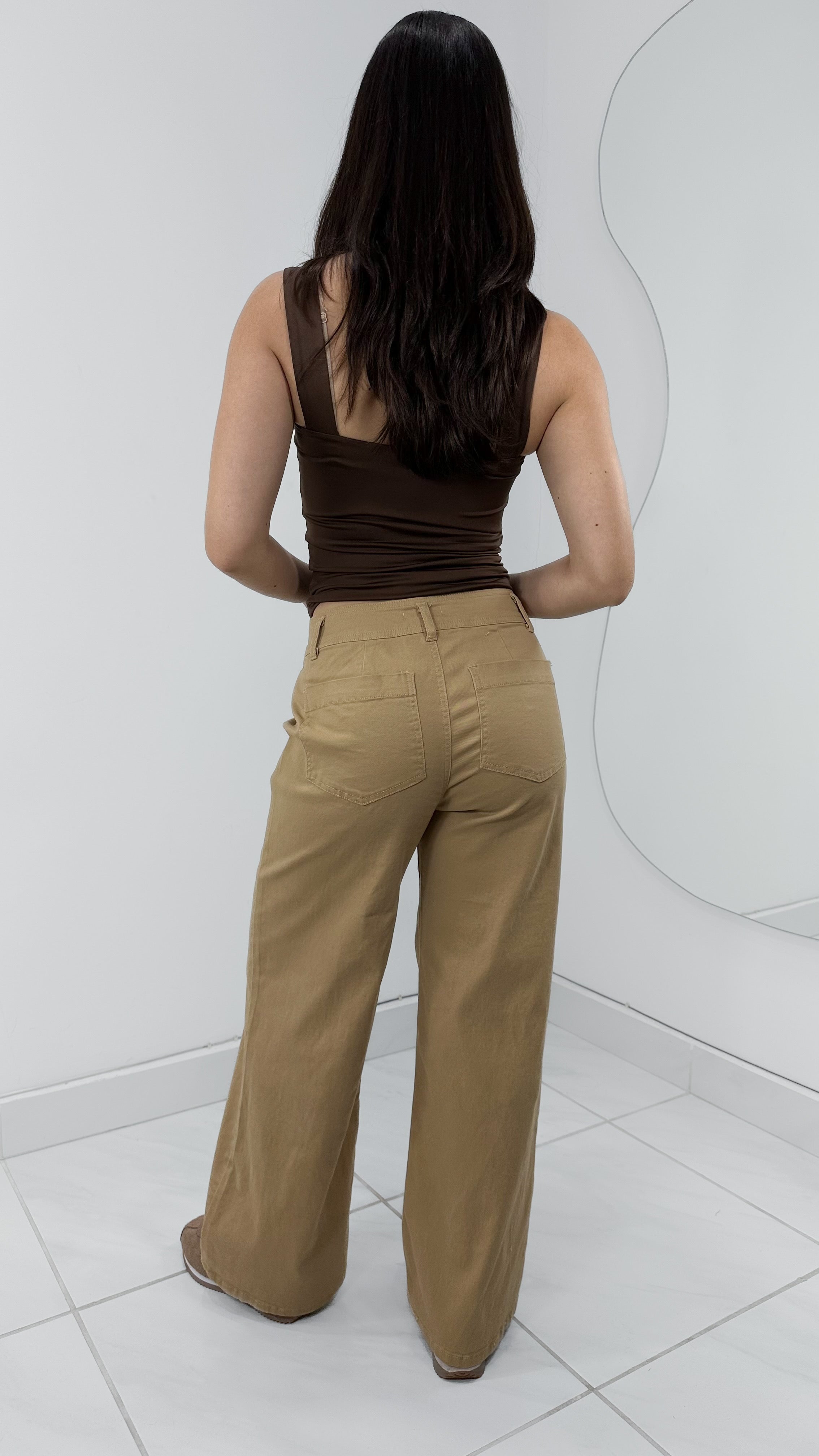 PANTALÓN TIRO ALTO WIDE LEG KHAKI (sin cinto)