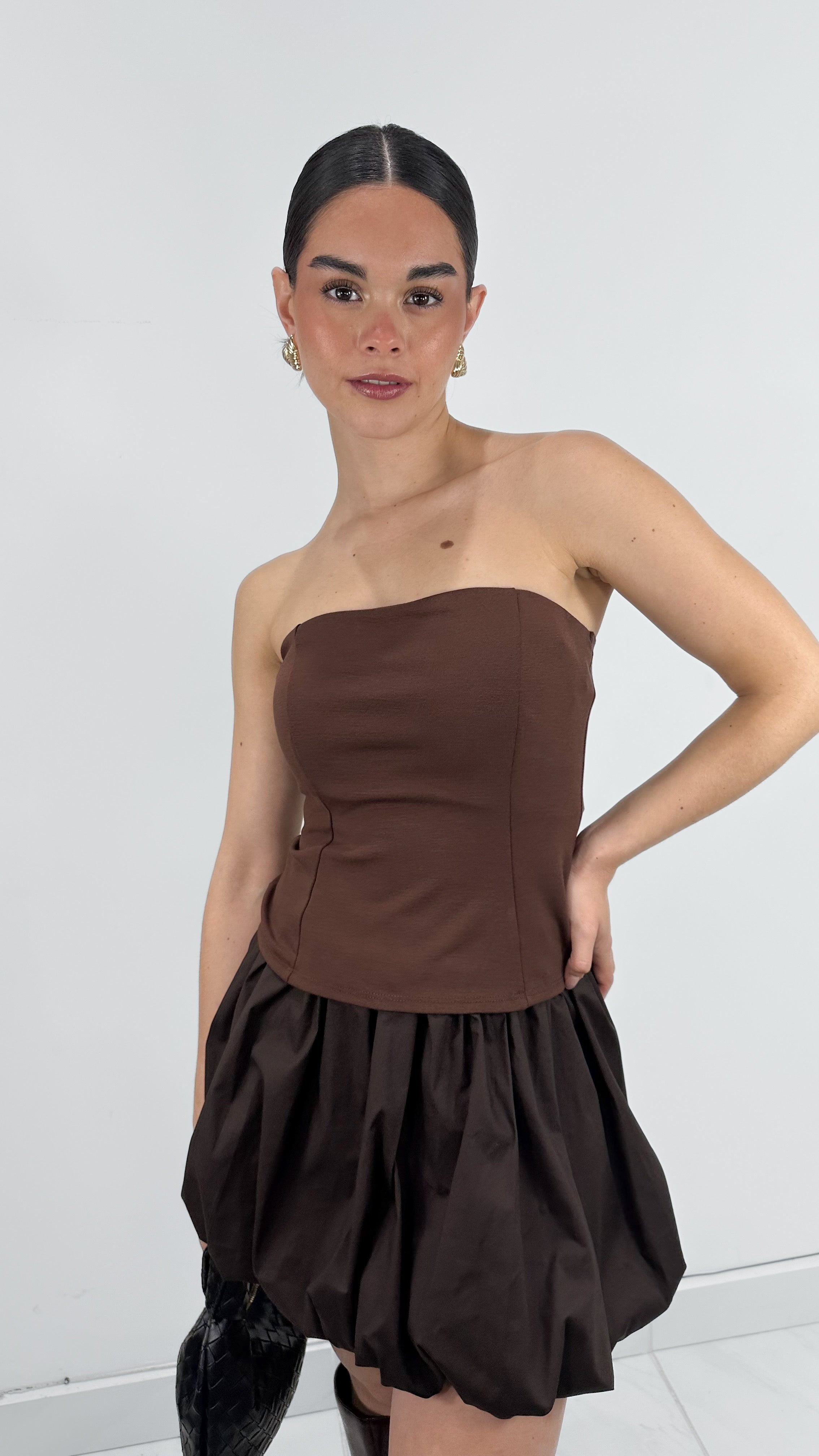 MAXI BLUSA STRAPLESS CAFÉ