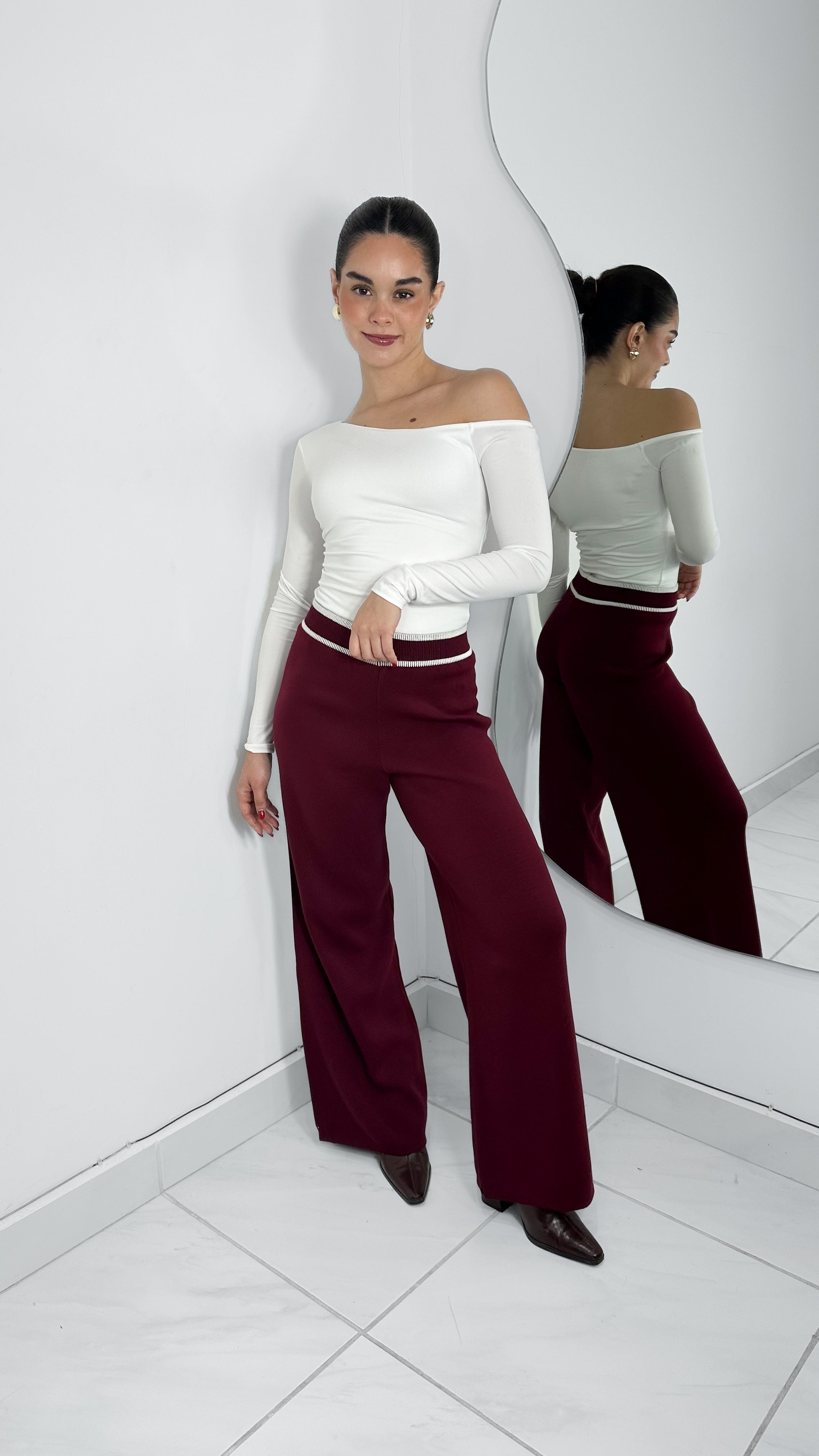 PANTALÓN PANTS GRUESO BURGUNDY & WHITE