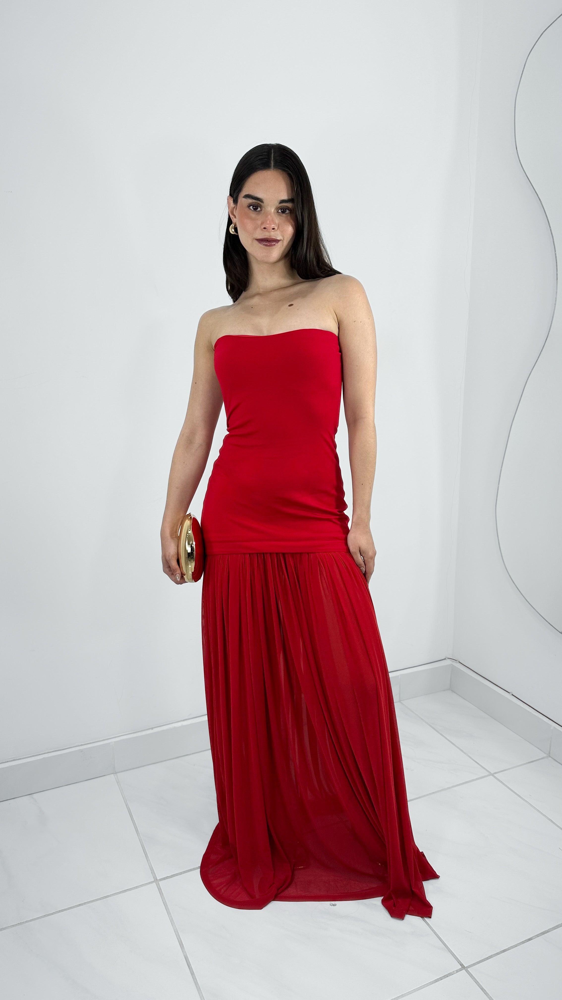 VESTIDO STRAPLESS FORMAL LARGO ROJO