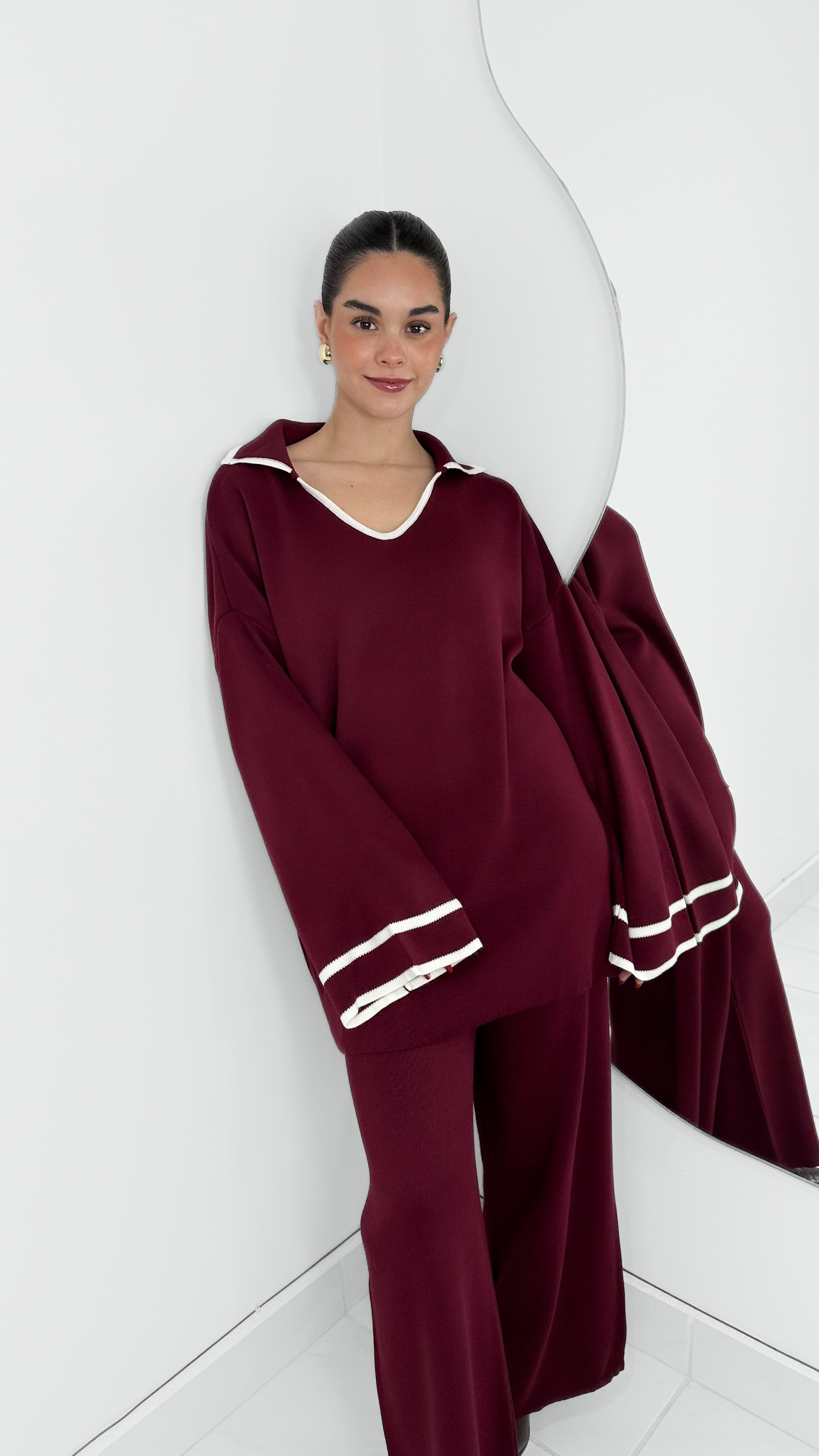 SUÉTER OVERSIZED GRUESO BURGUNDY & WHITE