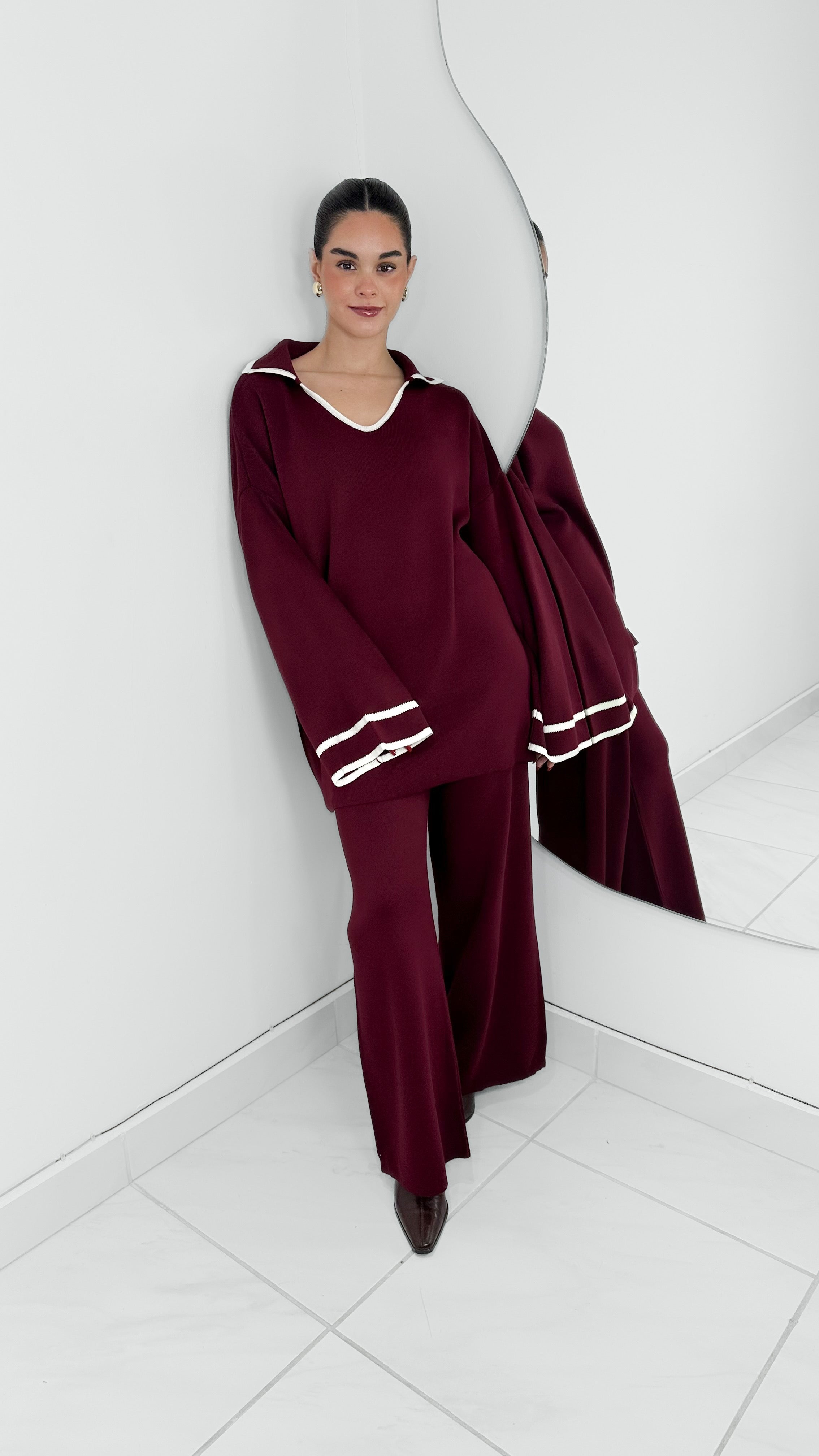 SUÉTER OVERSIZED GRUESO BURGUNDY & WHITE