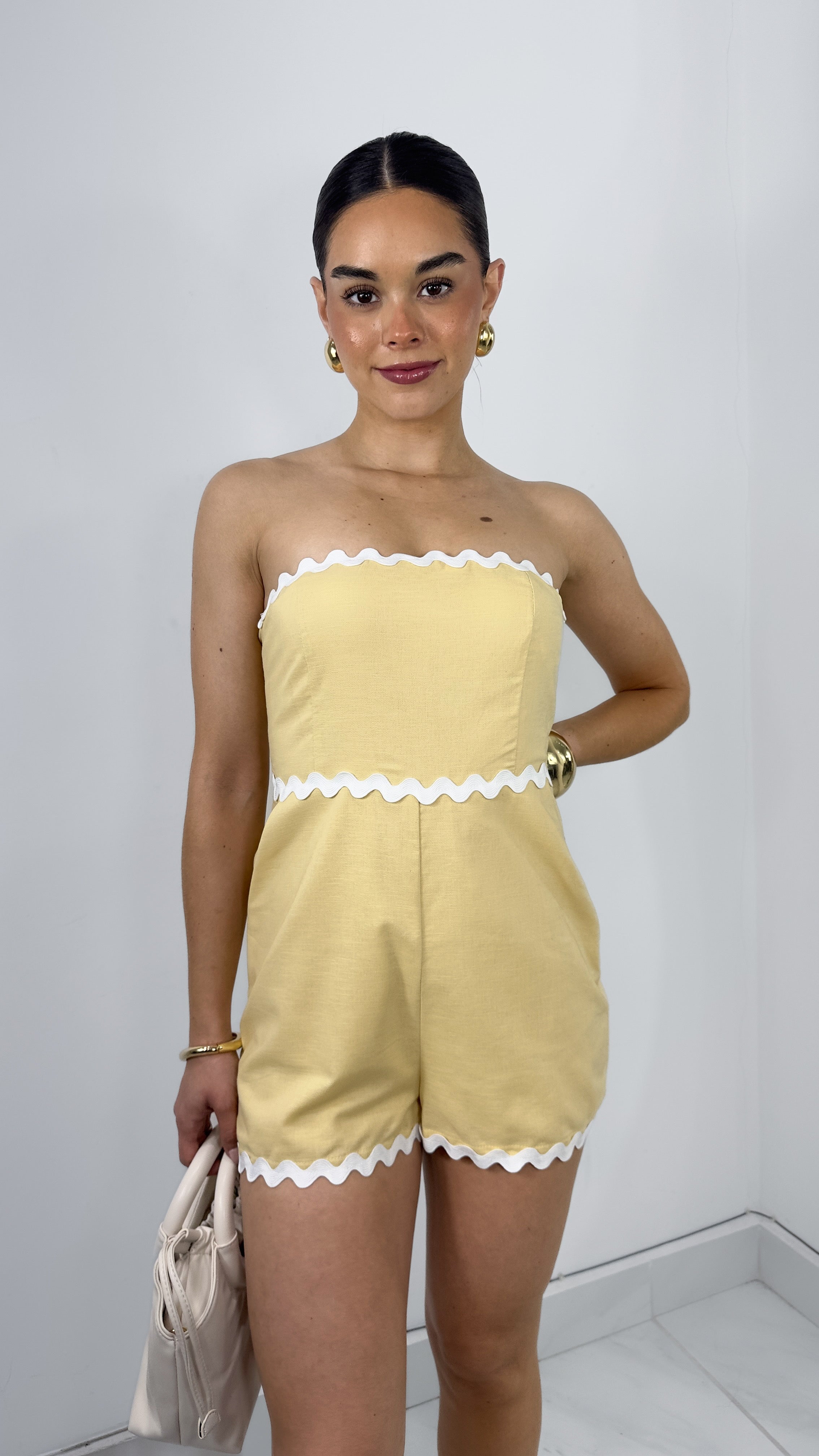 STRAPLESS ROMPER FORMAL BUTTER YELLOW & WHITE