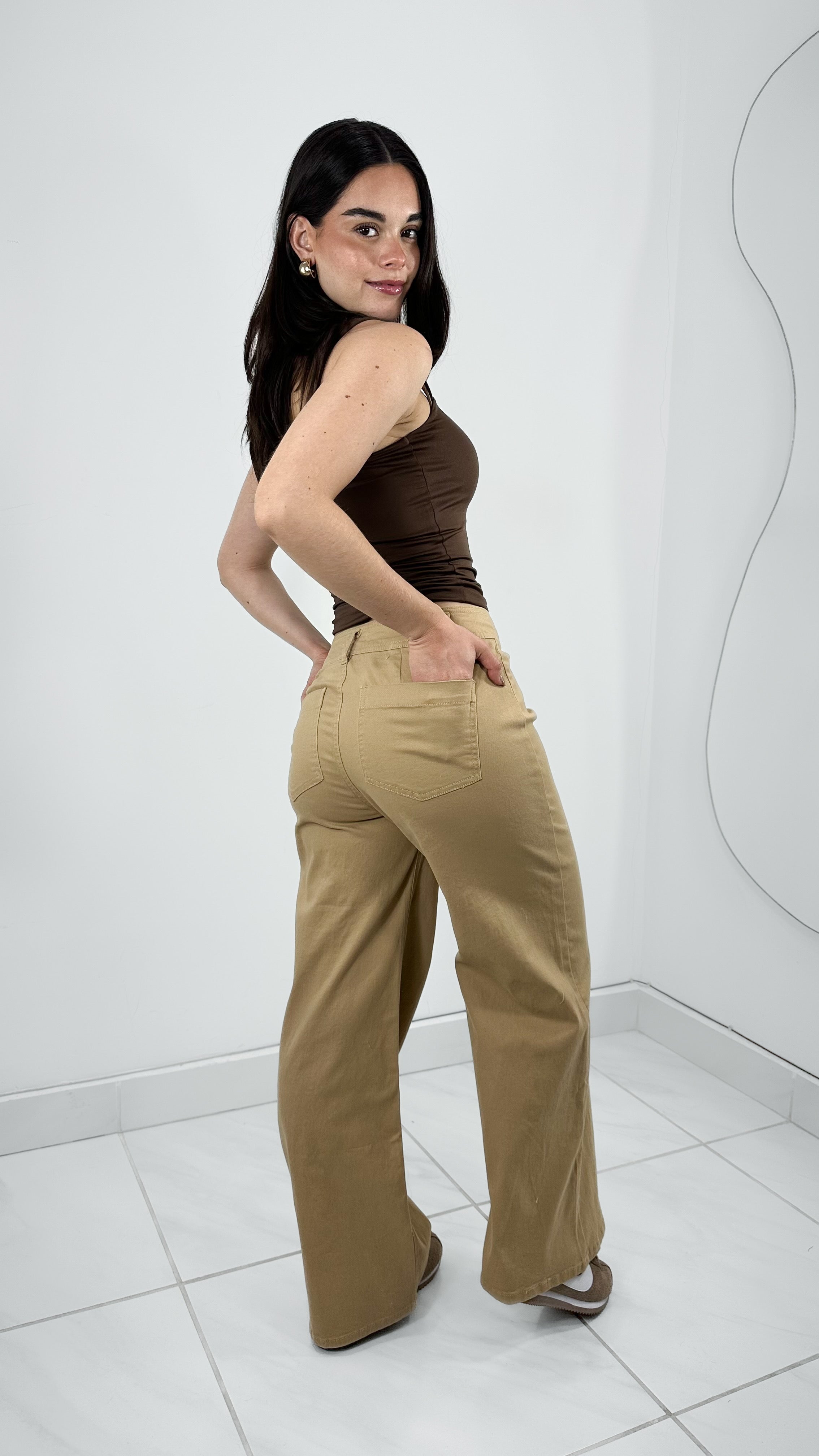 PANTALÓN TIRO ALTO WIDE LEG KHAKI (sin cinto)