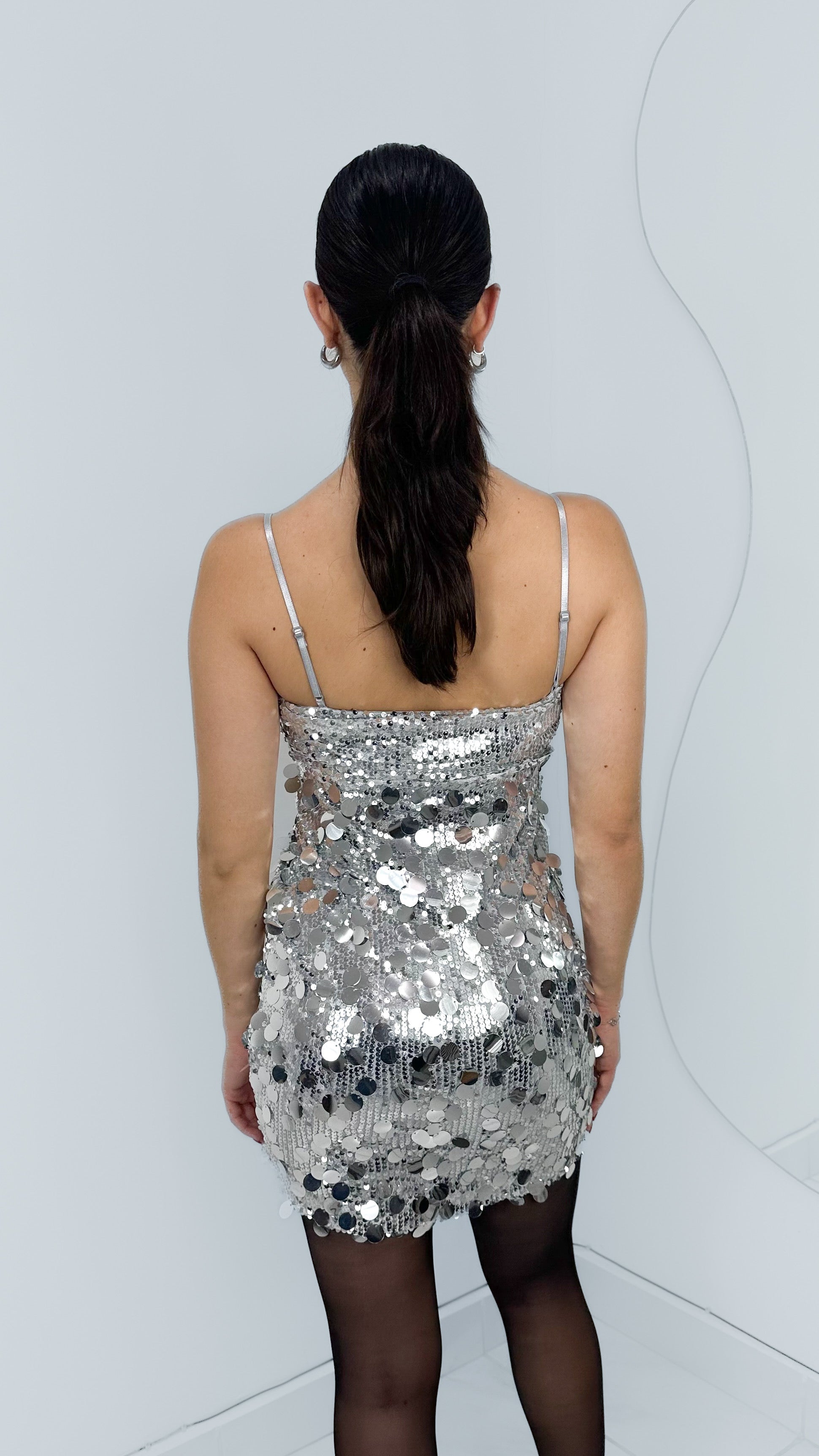 VESTIDO SILVER SEQUIN TIRANTES