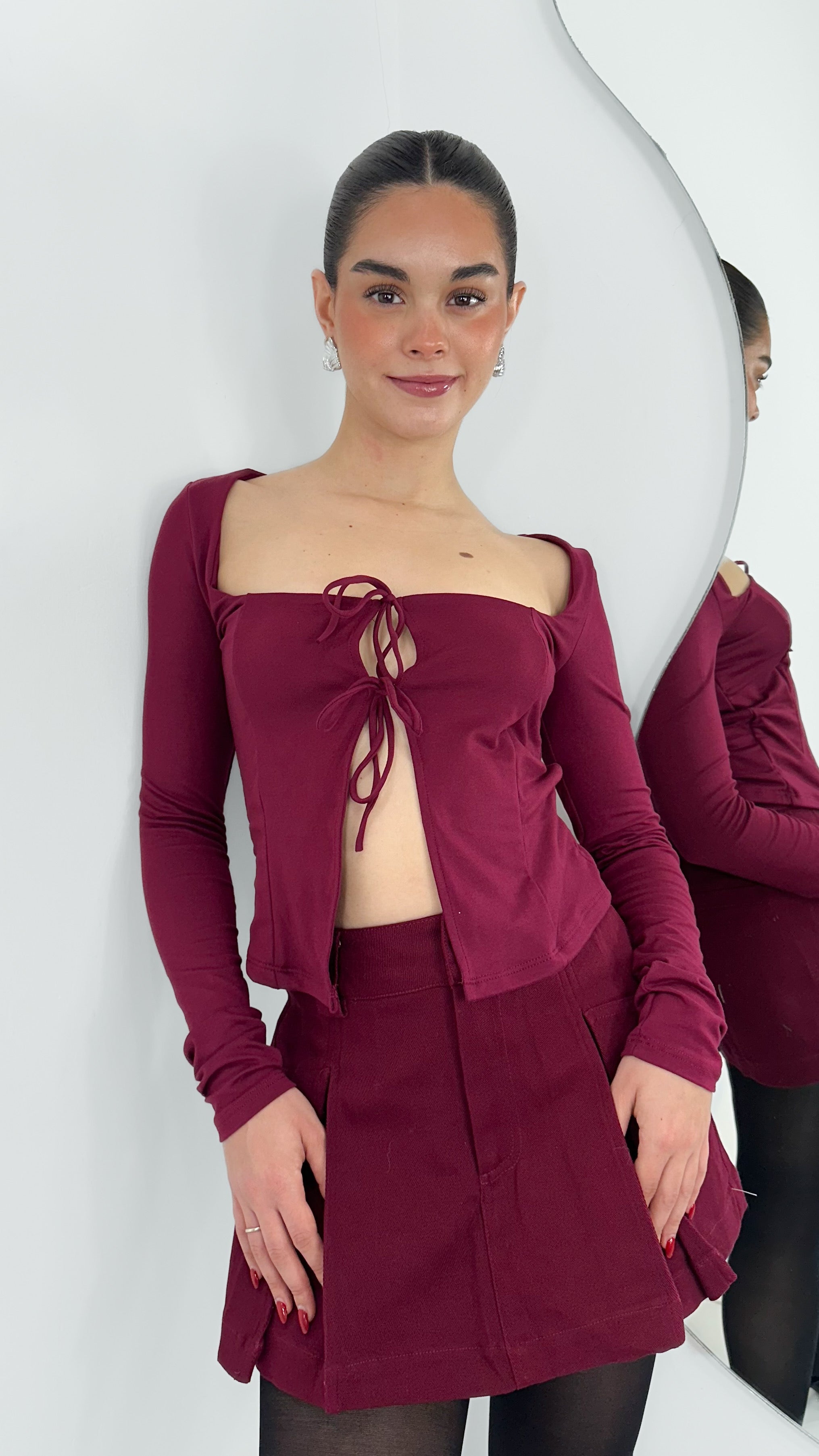 BLUSA RIBBON TIE MANGA LARGA BURGUNDY