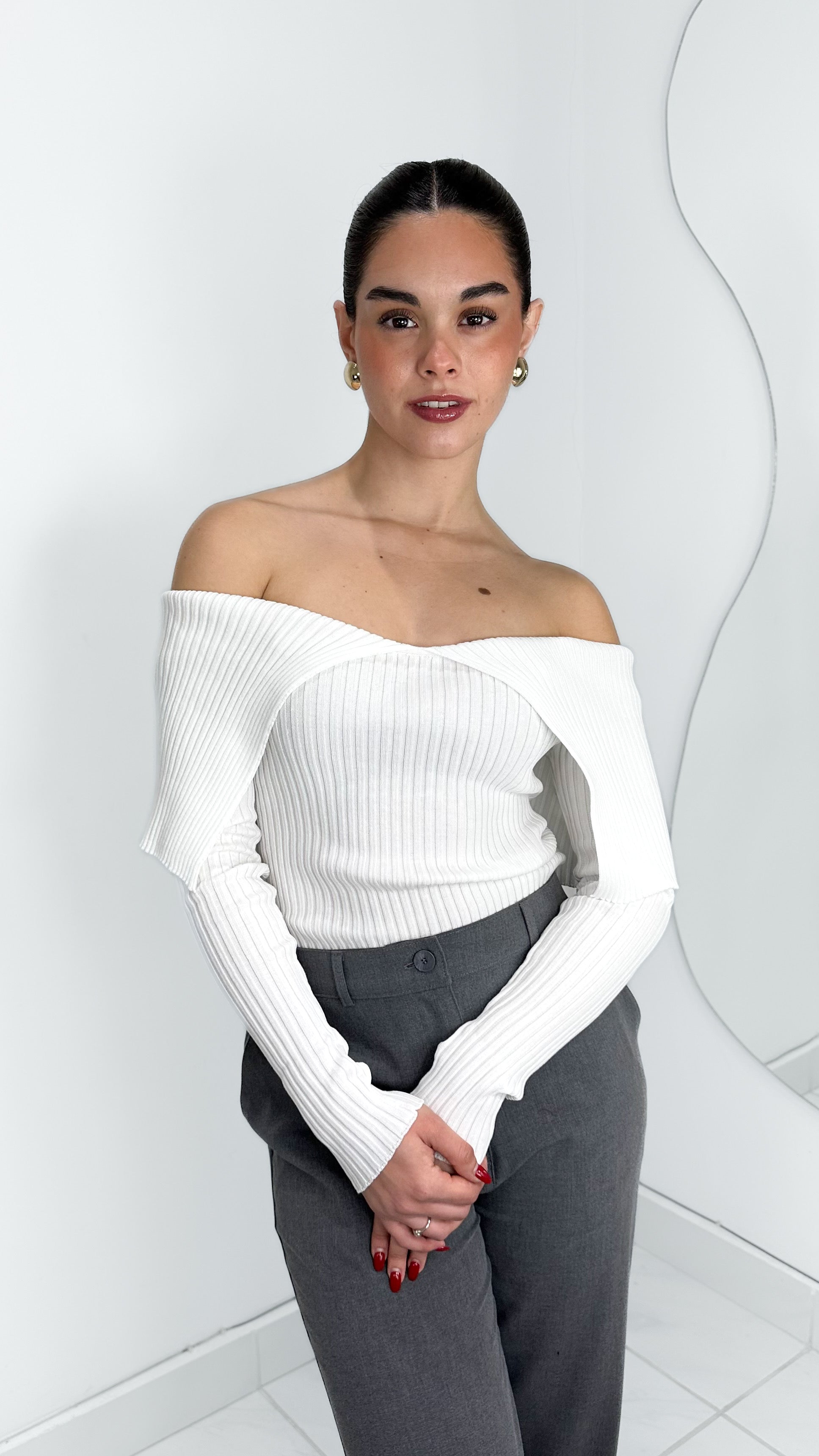 BLUSA TOP OFF SHOULDER DOBLEZ BLANCA