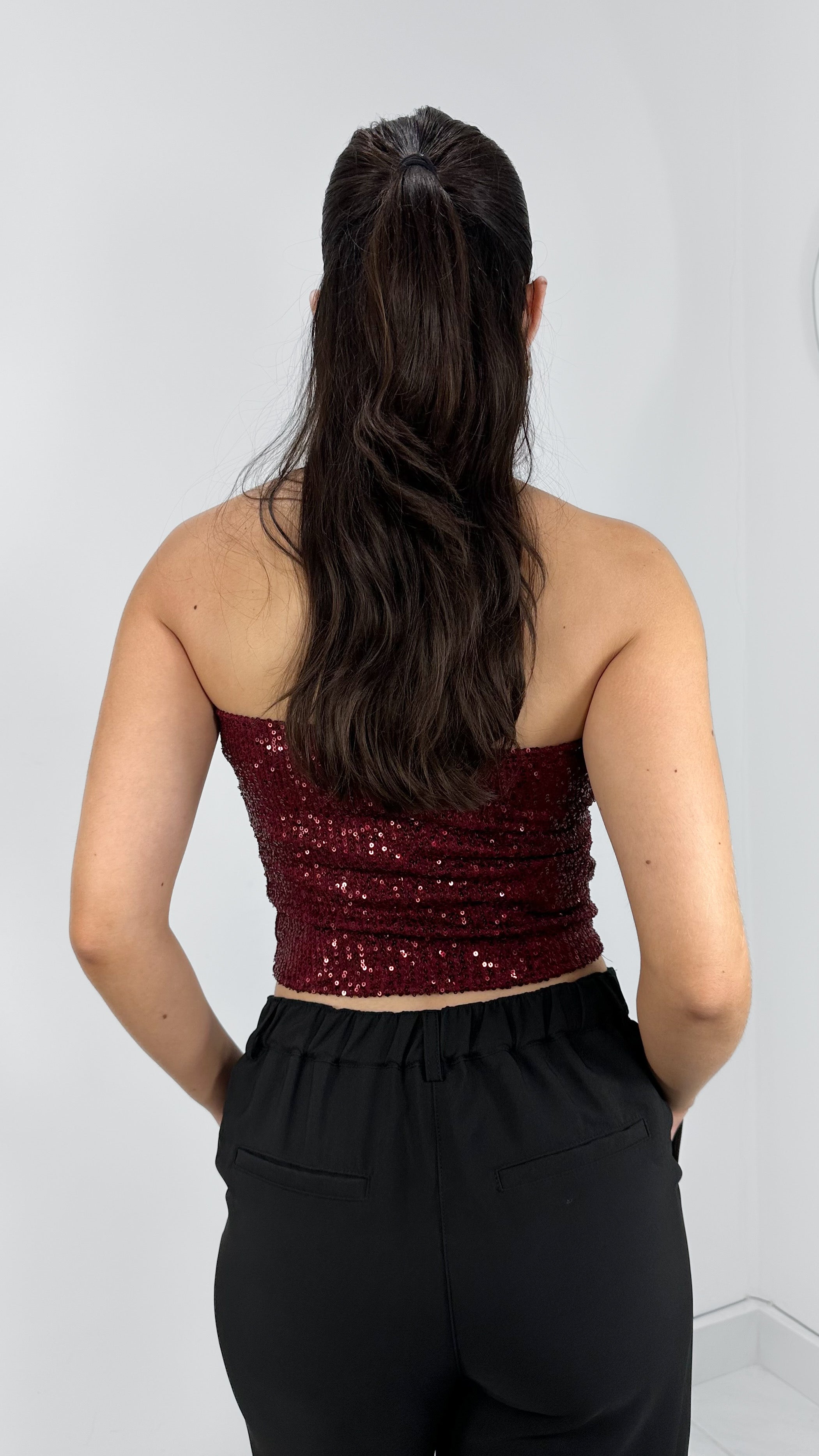 TOP STRAPLESS SEQUIN BURGUNDY