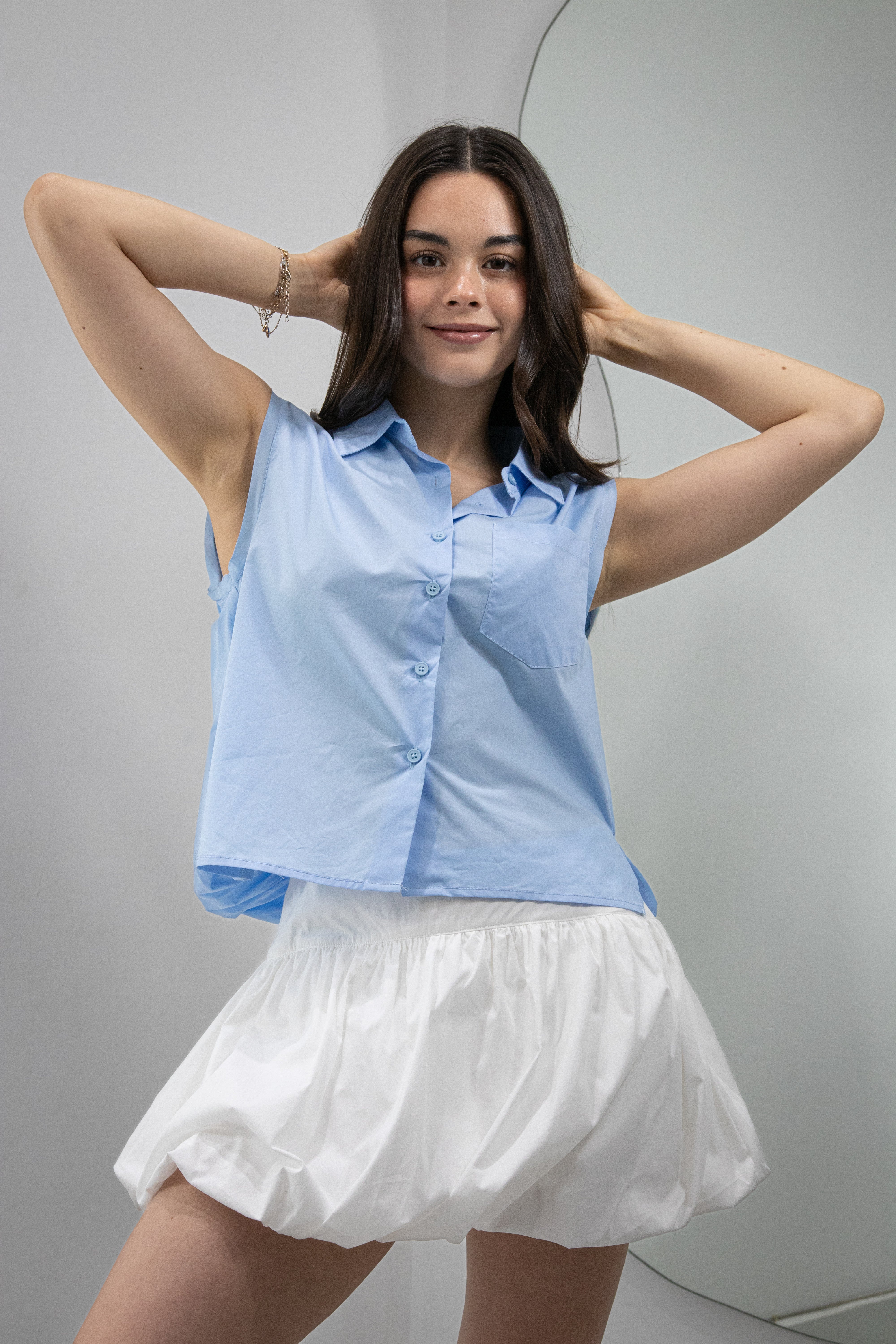 CAMISA SIN MANGAS EFECTO GLOBO BABY BLUE