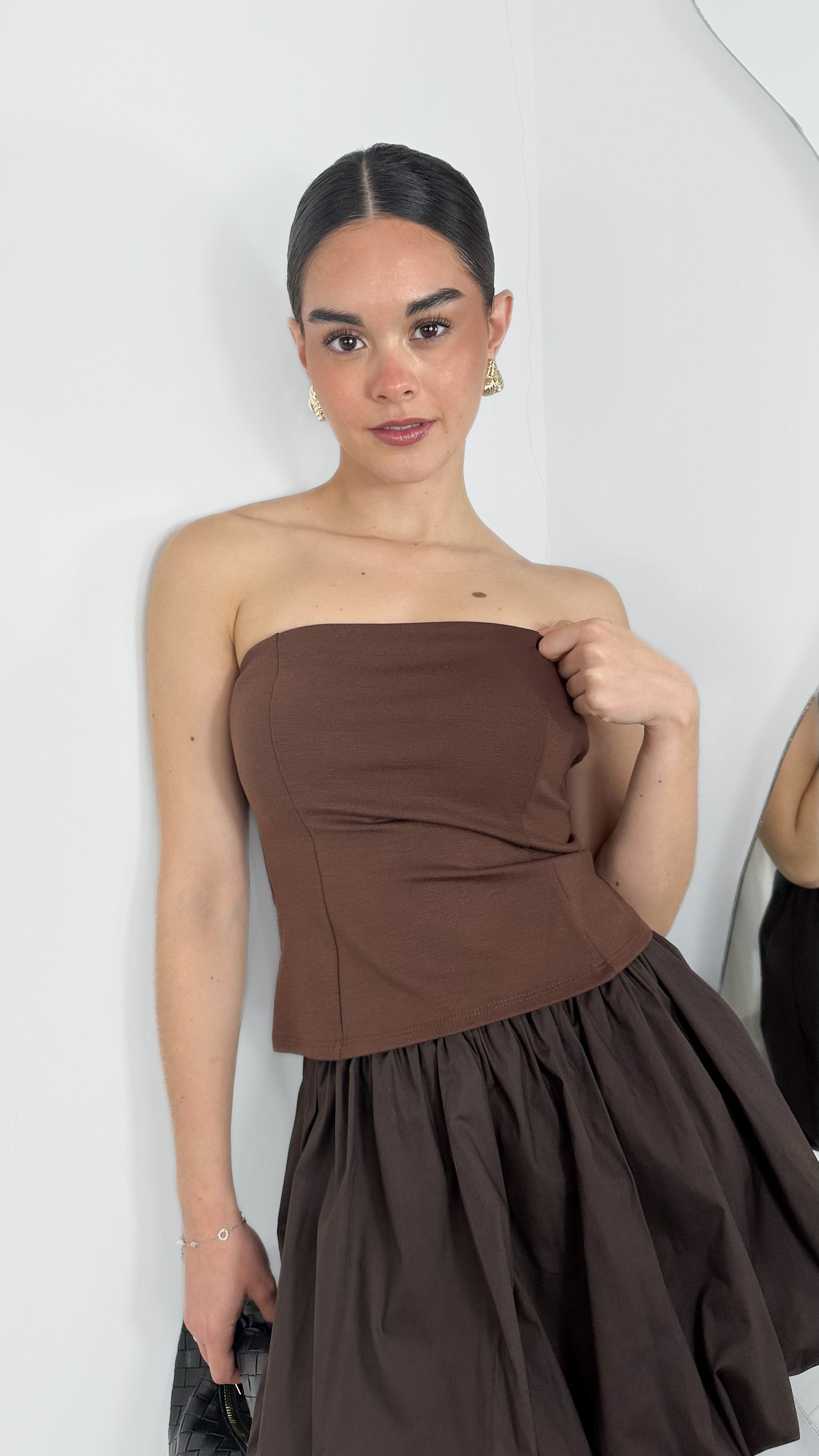 MAXI BLUSA STRAPLESS CAFÉ