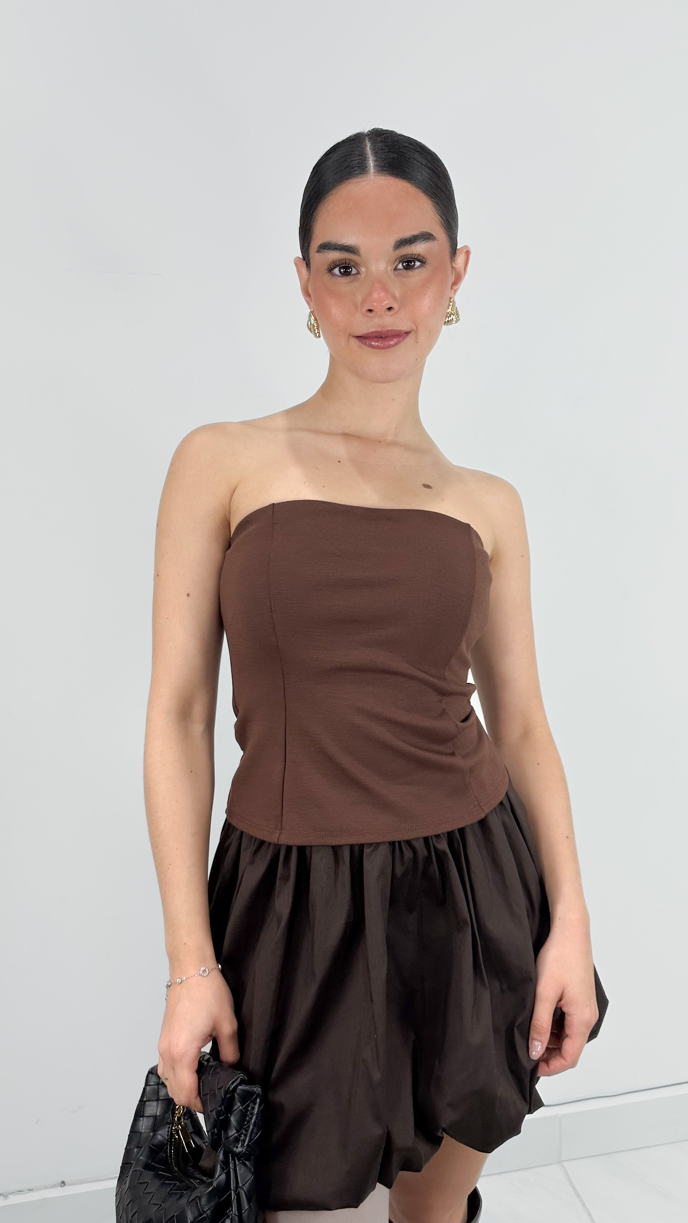 MAXI BLUSA STRAPLESS CAFÉ