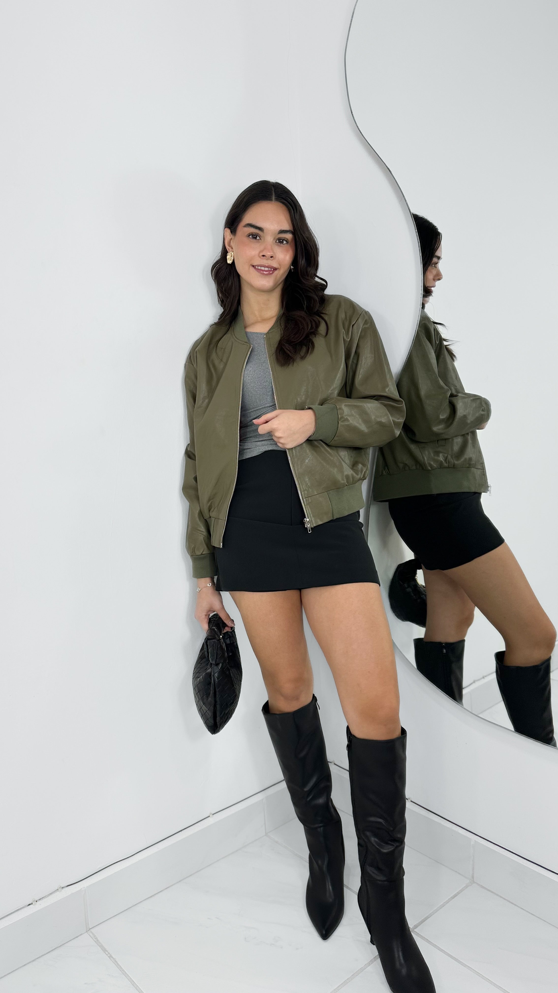 CAZADORA BOMBER OLIVE VINIPIEL