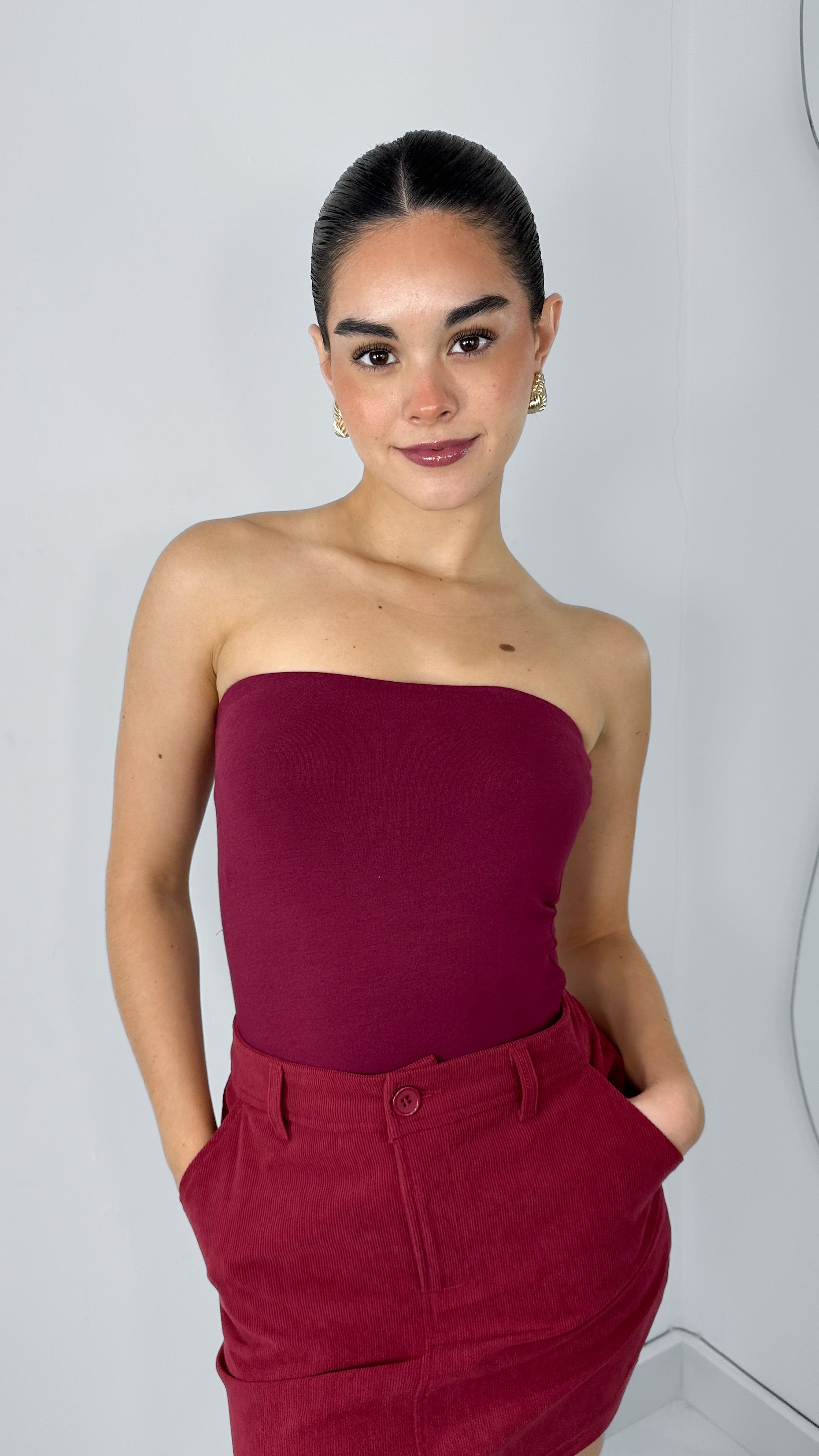 BODYSUIT STRAPLESS BURGUNDY