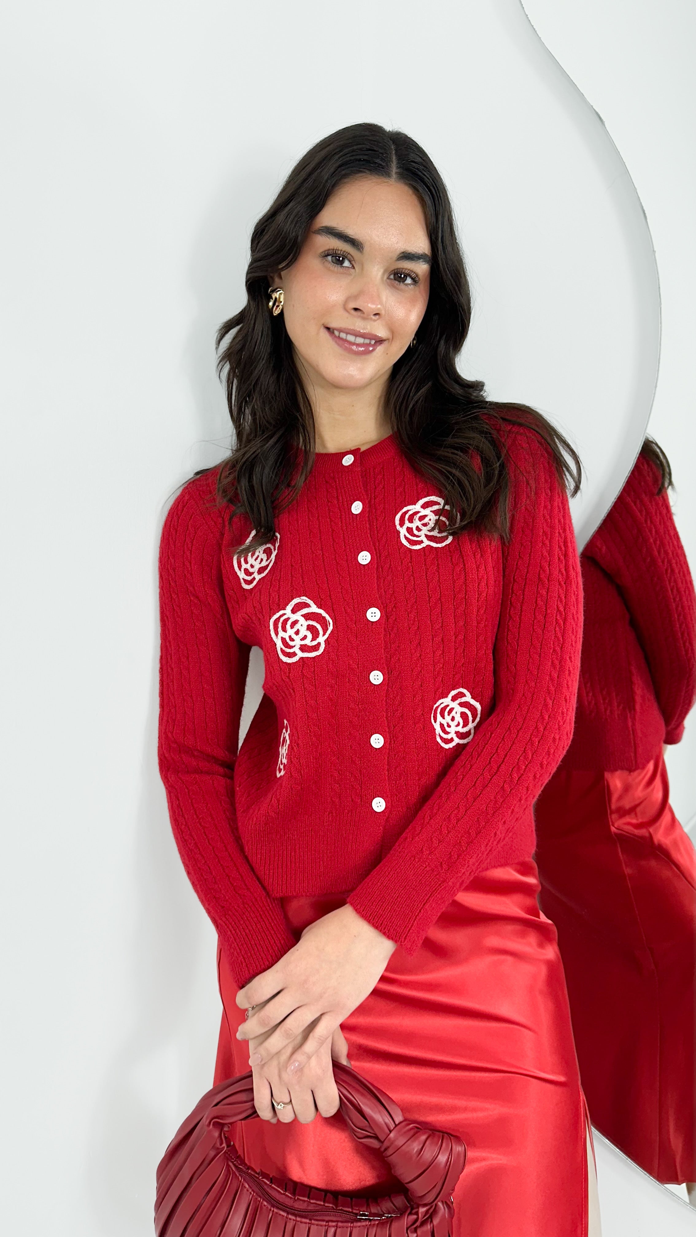 B RED FLOWER SWEATER