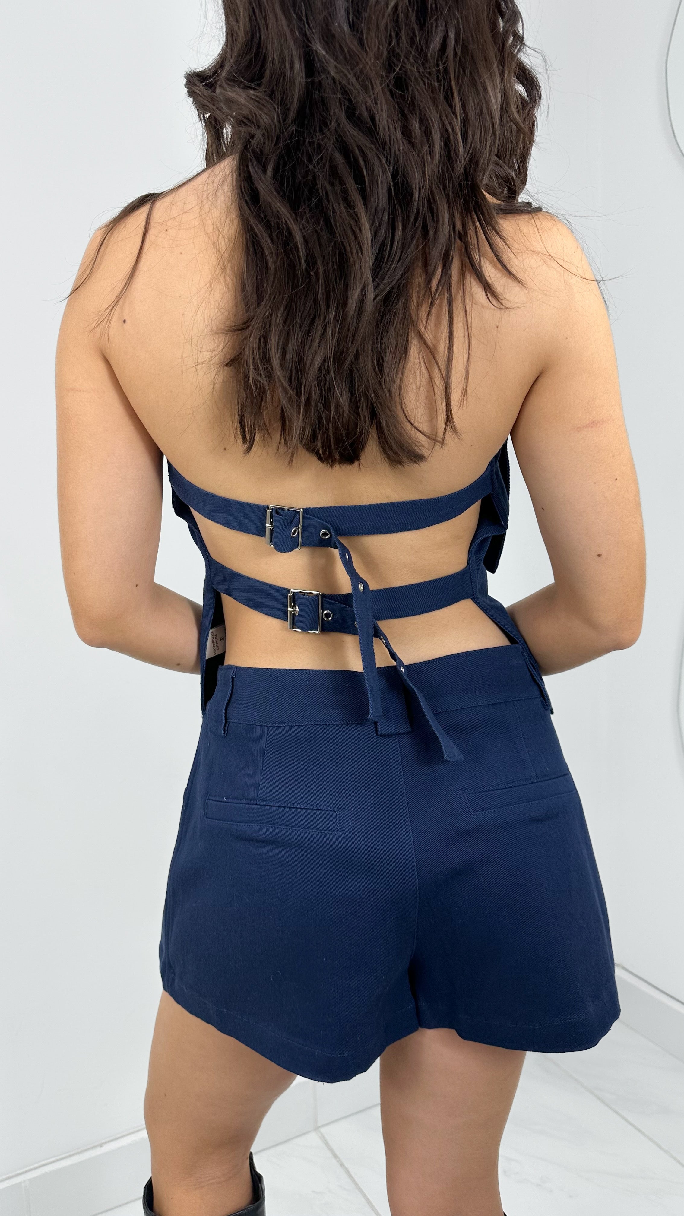 BLUSA HALTER SIN ESPALDA AJUSTABLE NAVY