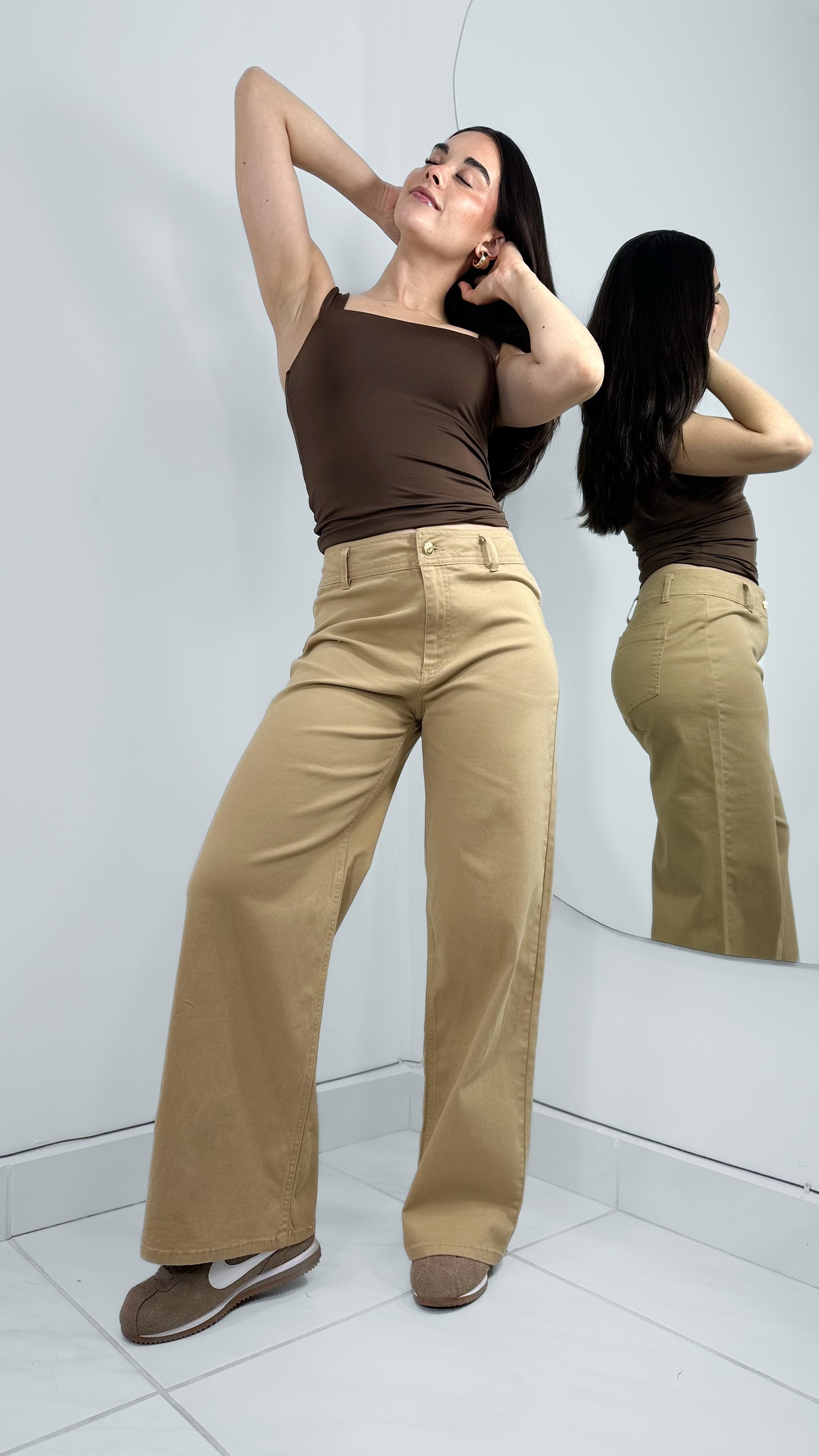 PANTALÓN TIRO ALTO WIDE LEG KHAKI (sin cinto)