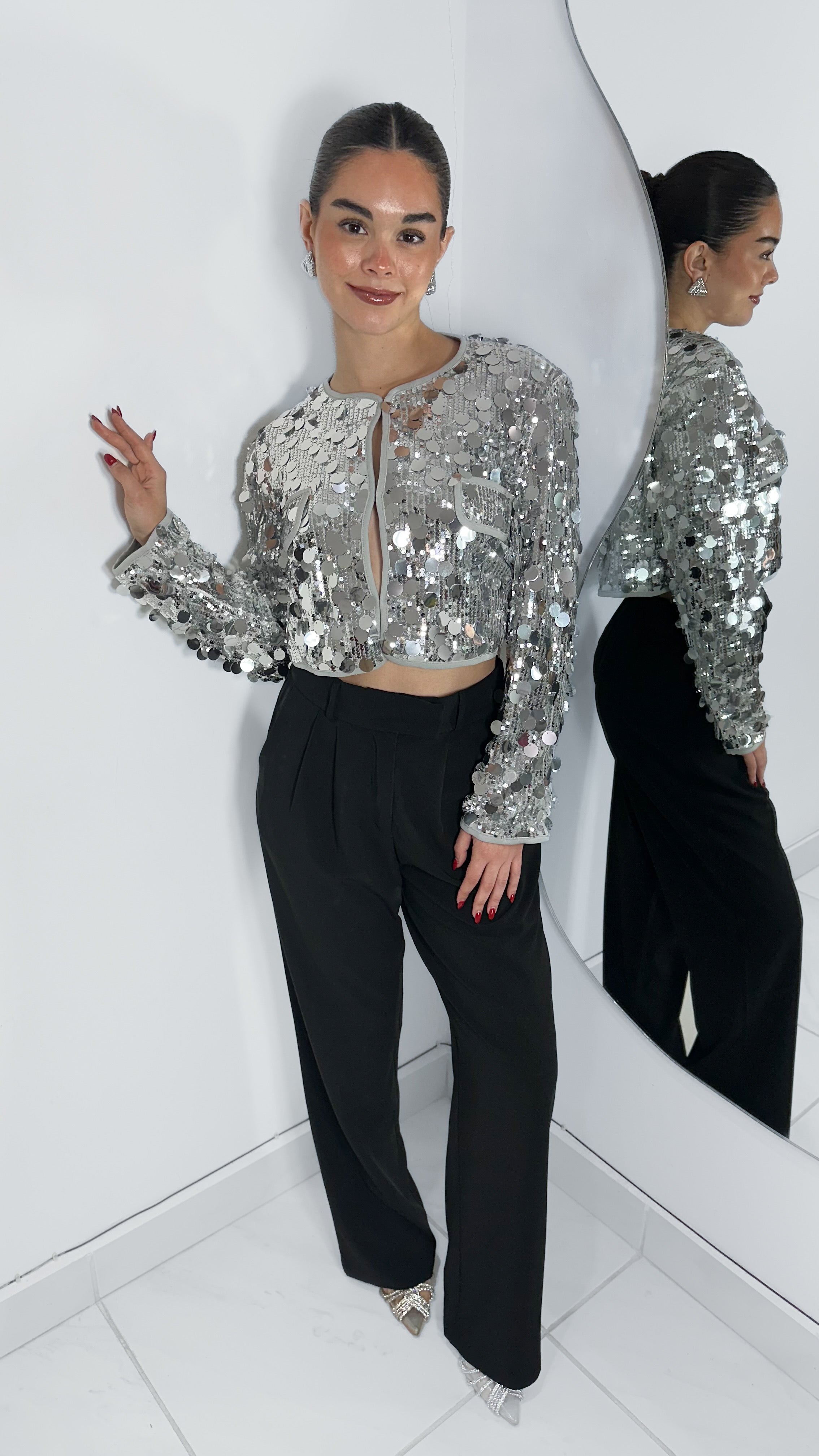 CAZADORA SILVER SEQUIN RECTA