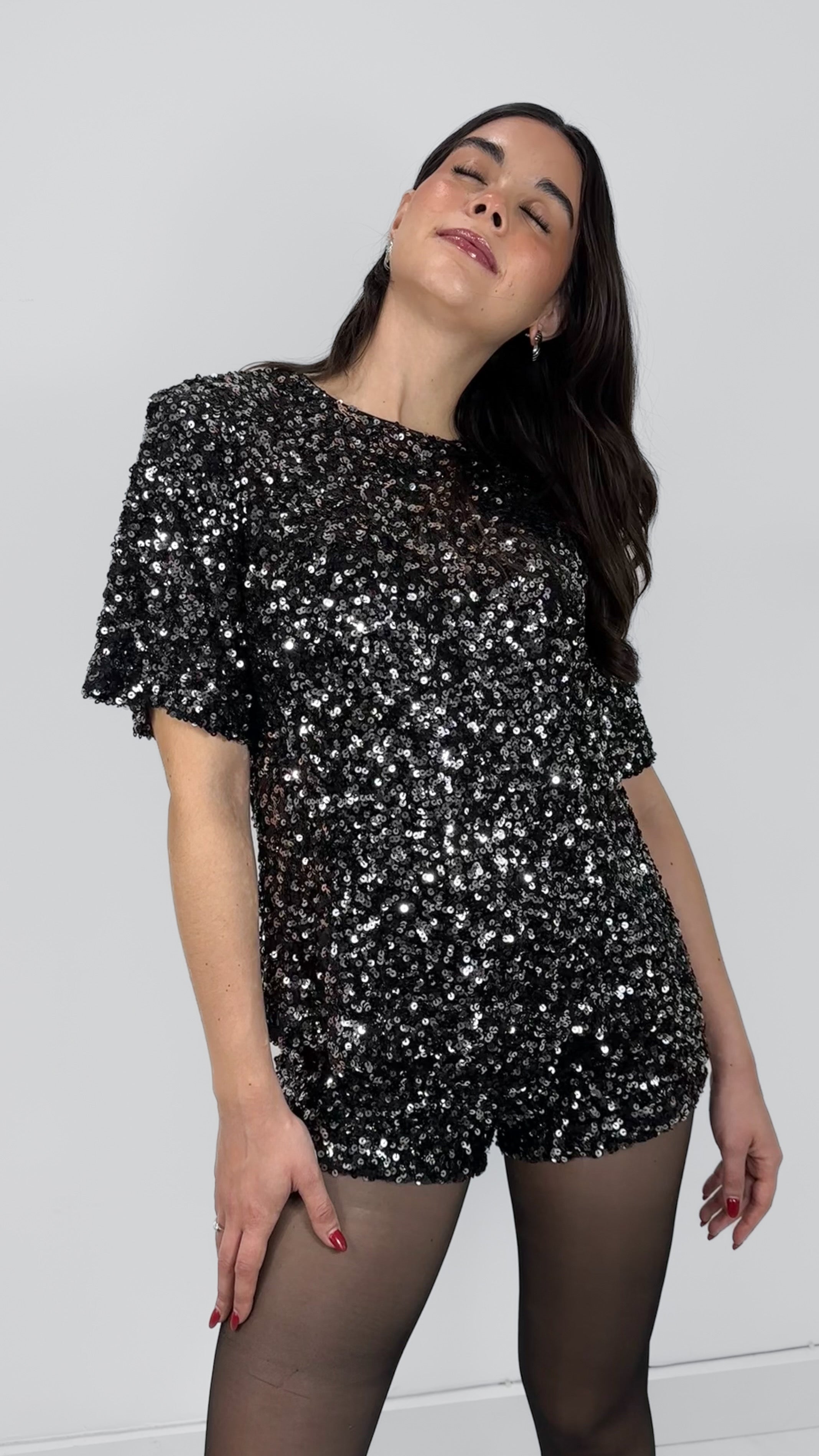 BLUSA BLACK SILVER SEQUIN OVERSIZED