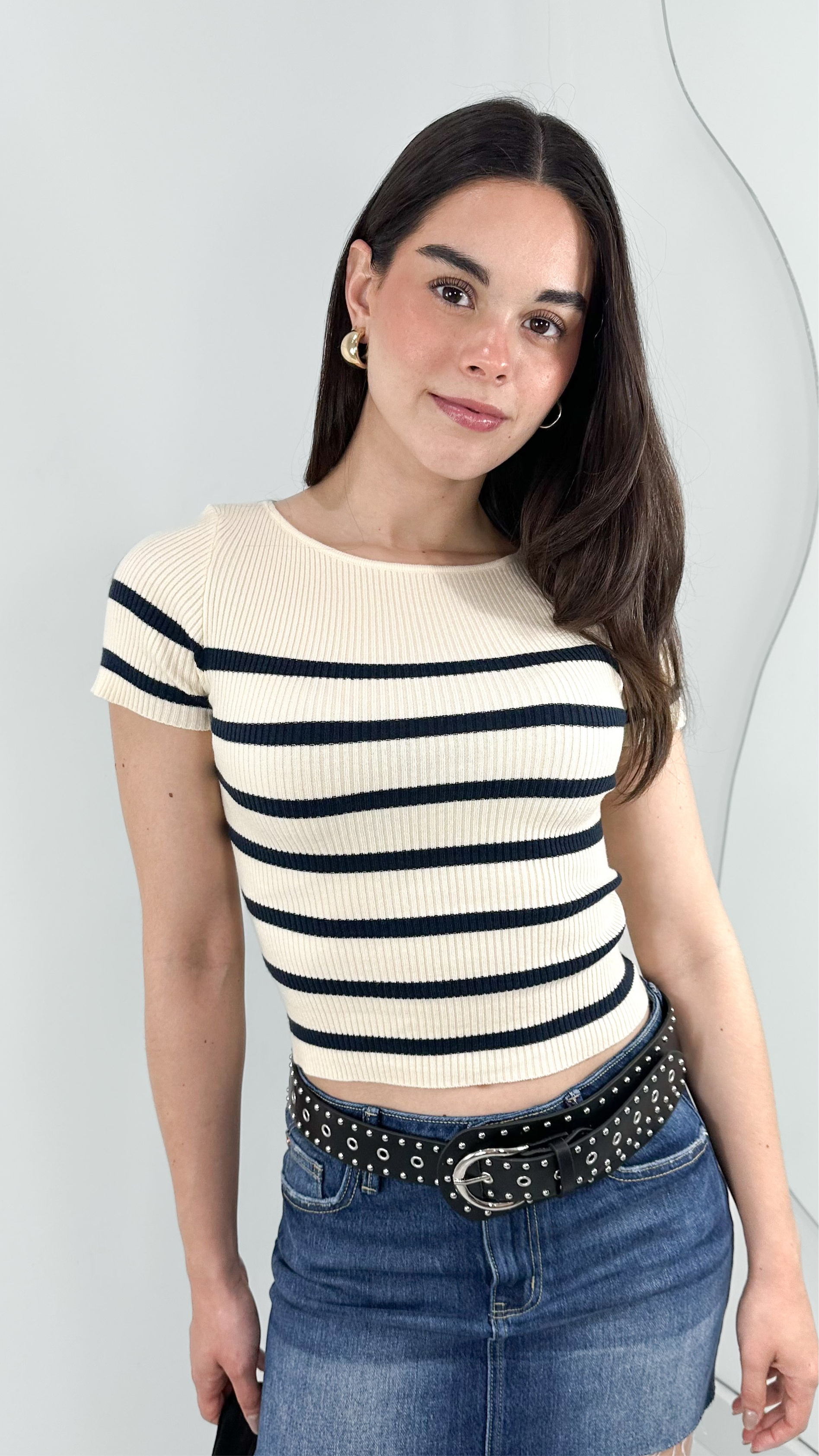 BLUSA MANGA CORTA DE PUNTO NAVY & IVORY