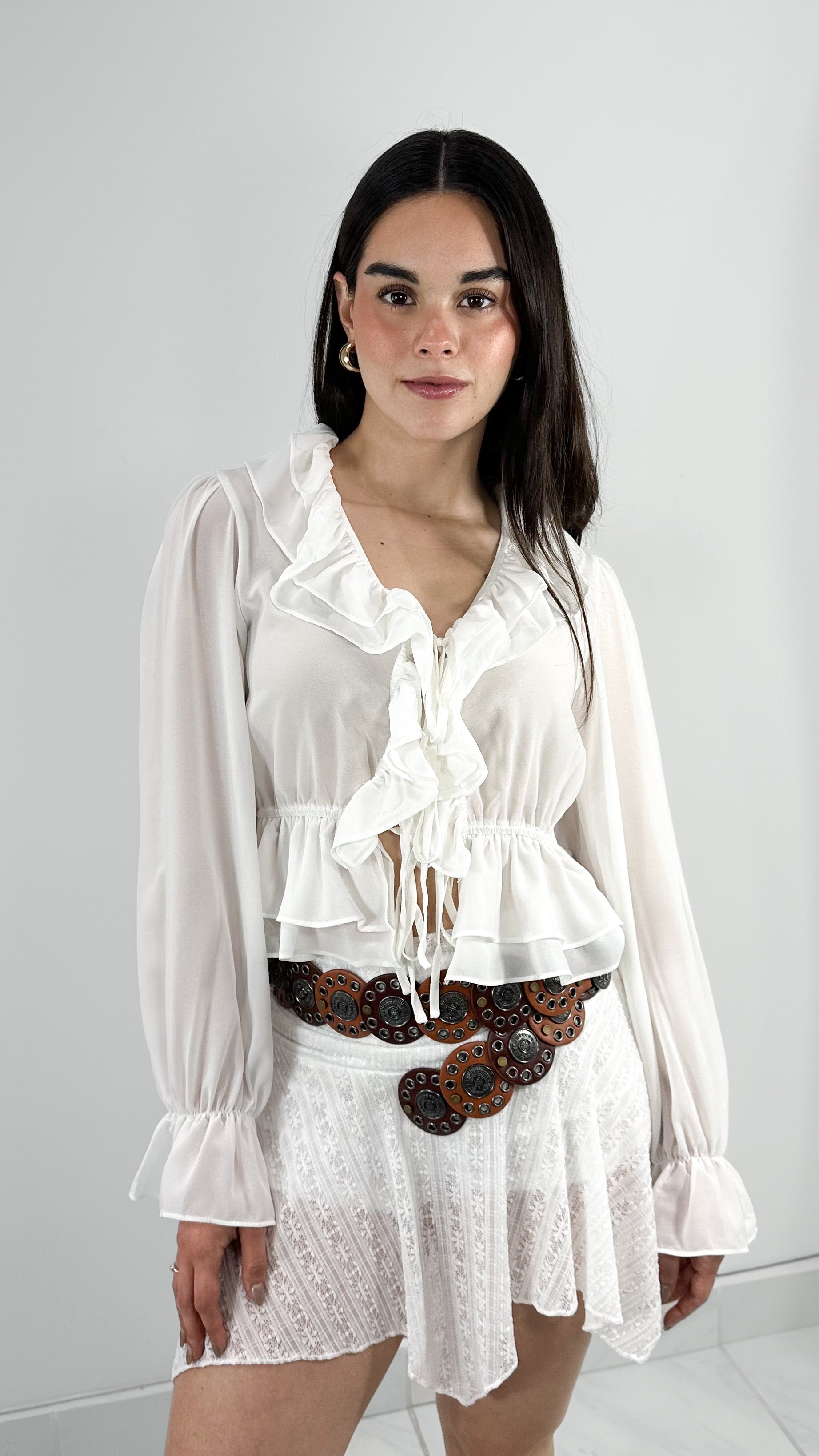 BLUSA MANGA LARGA VOLANTES BOHO BLANCA