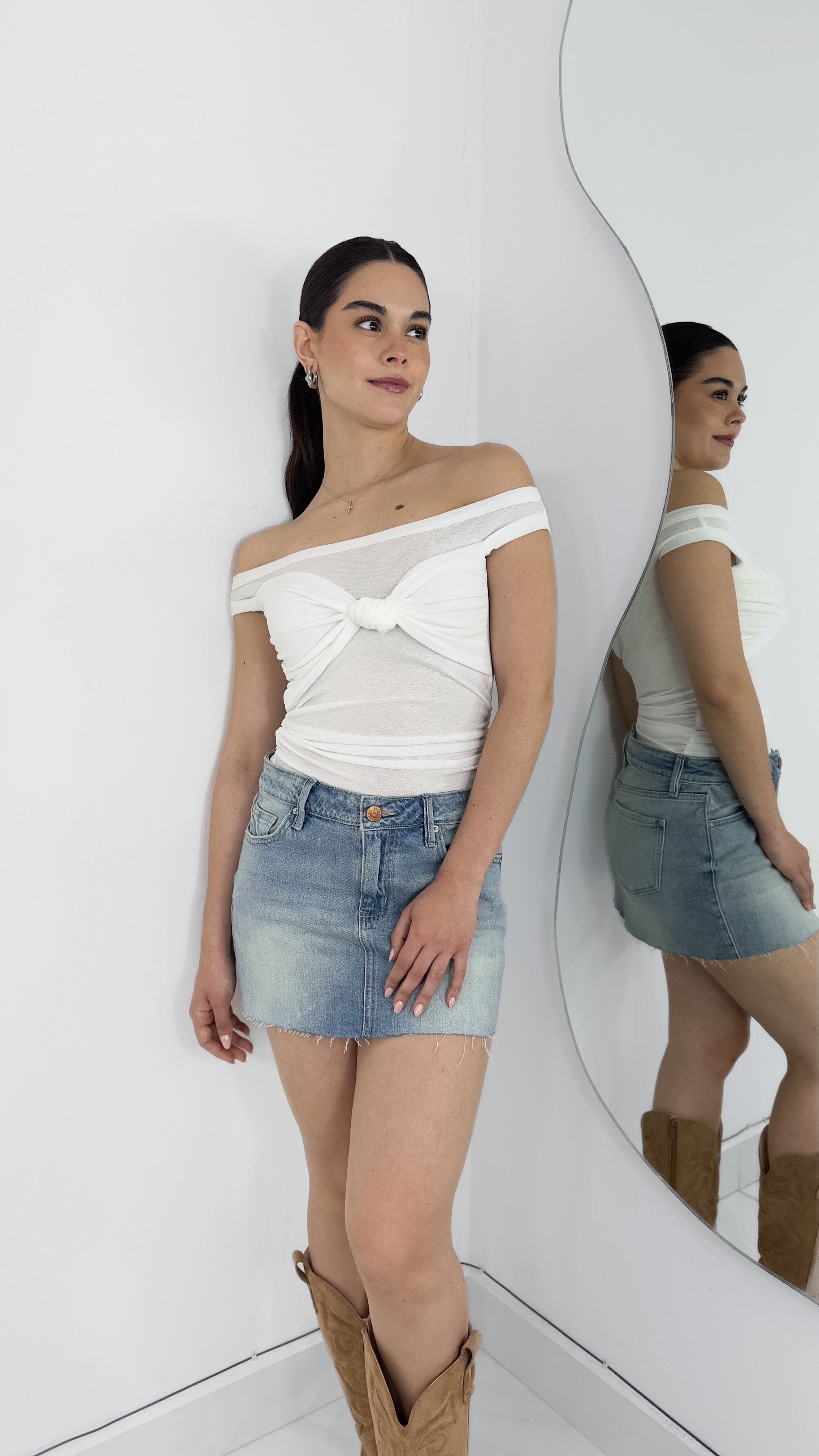 FALDA RECTA DENIM TIRO ALTO LIGHT BLUE