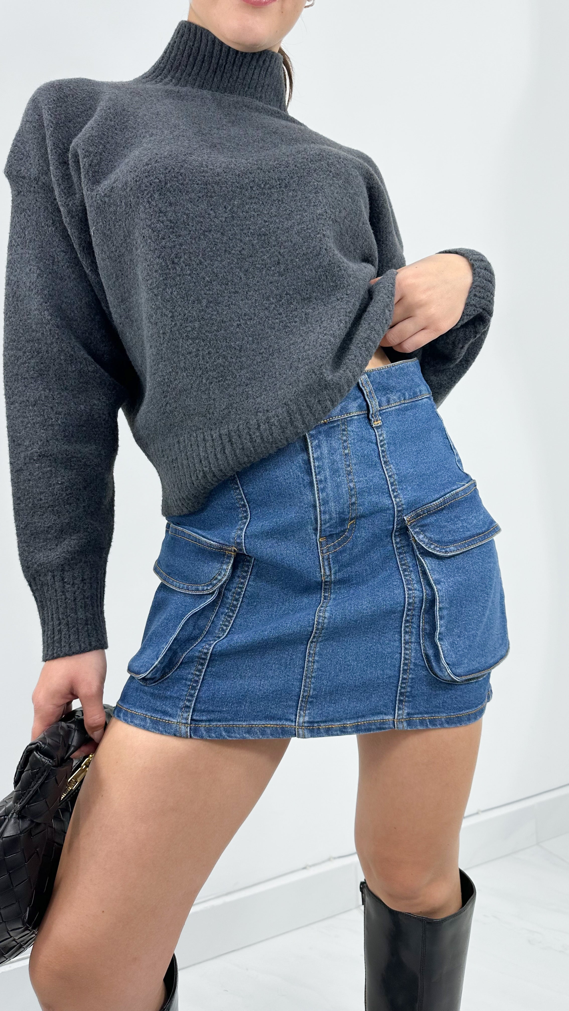 B DENIM HIGH WAISTED SKIRT