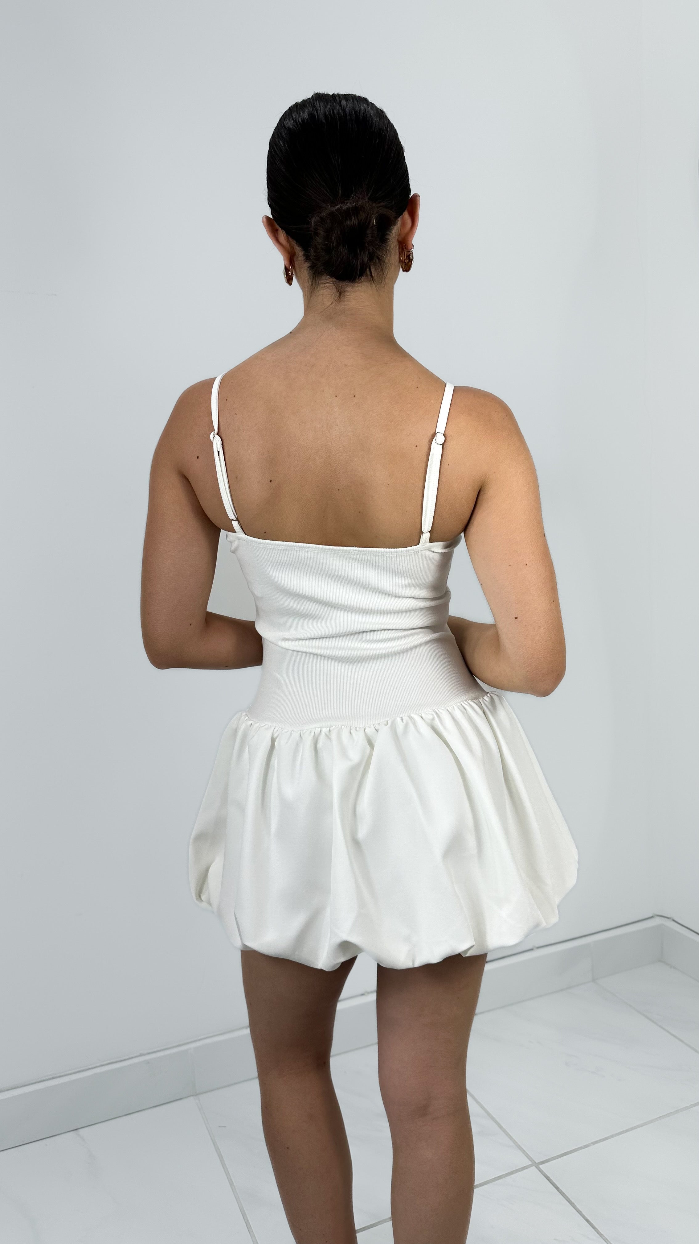 BALLOON MINI DRESS WHITE