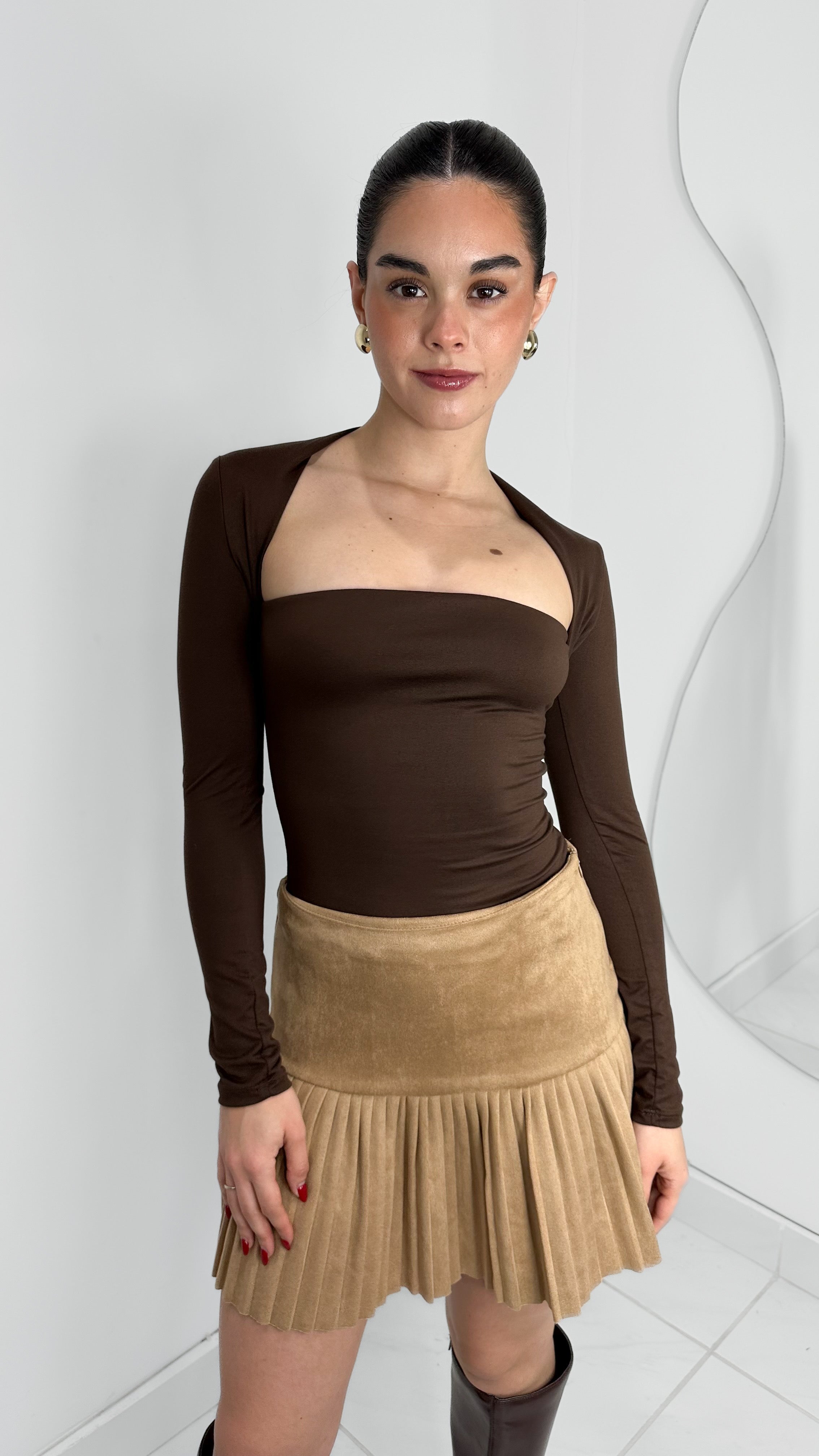 BLUSA DOBLE TELA CORTE CUADRADO BROWN