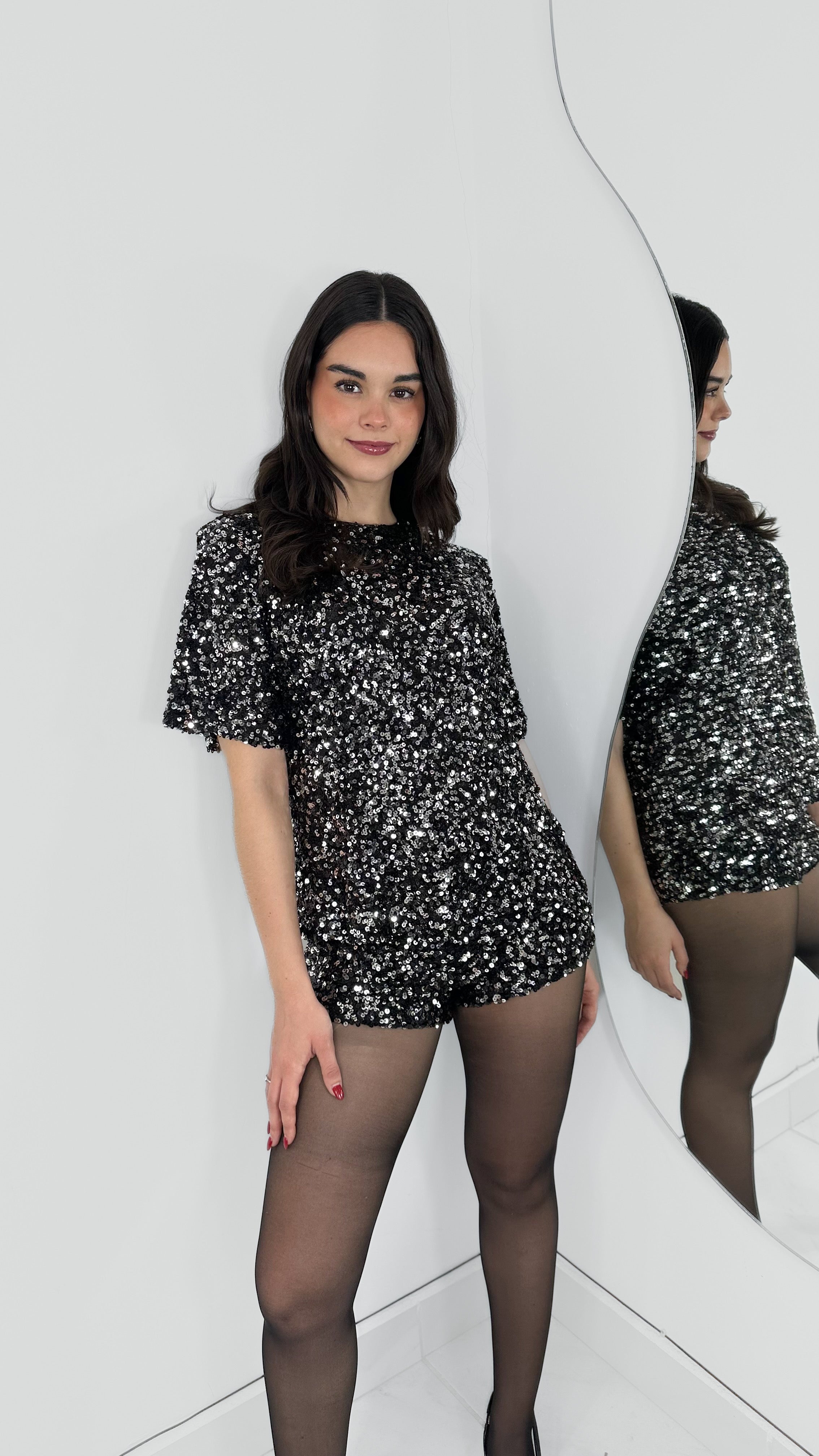 BLUSA BLACK SILVER SEQUIN OVERSIZED