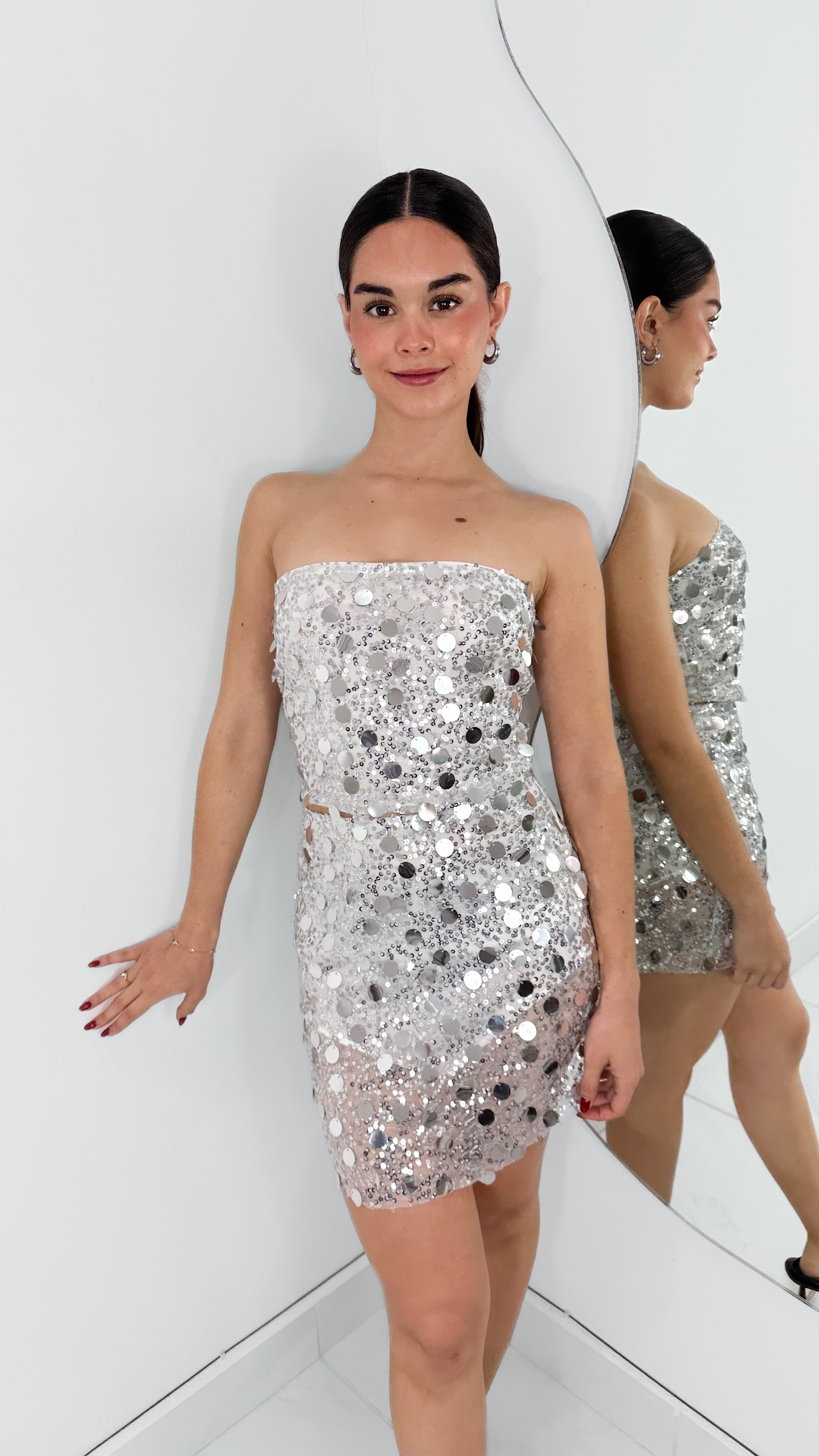 FALDA TIRO ALTO SILVER SEQUIN