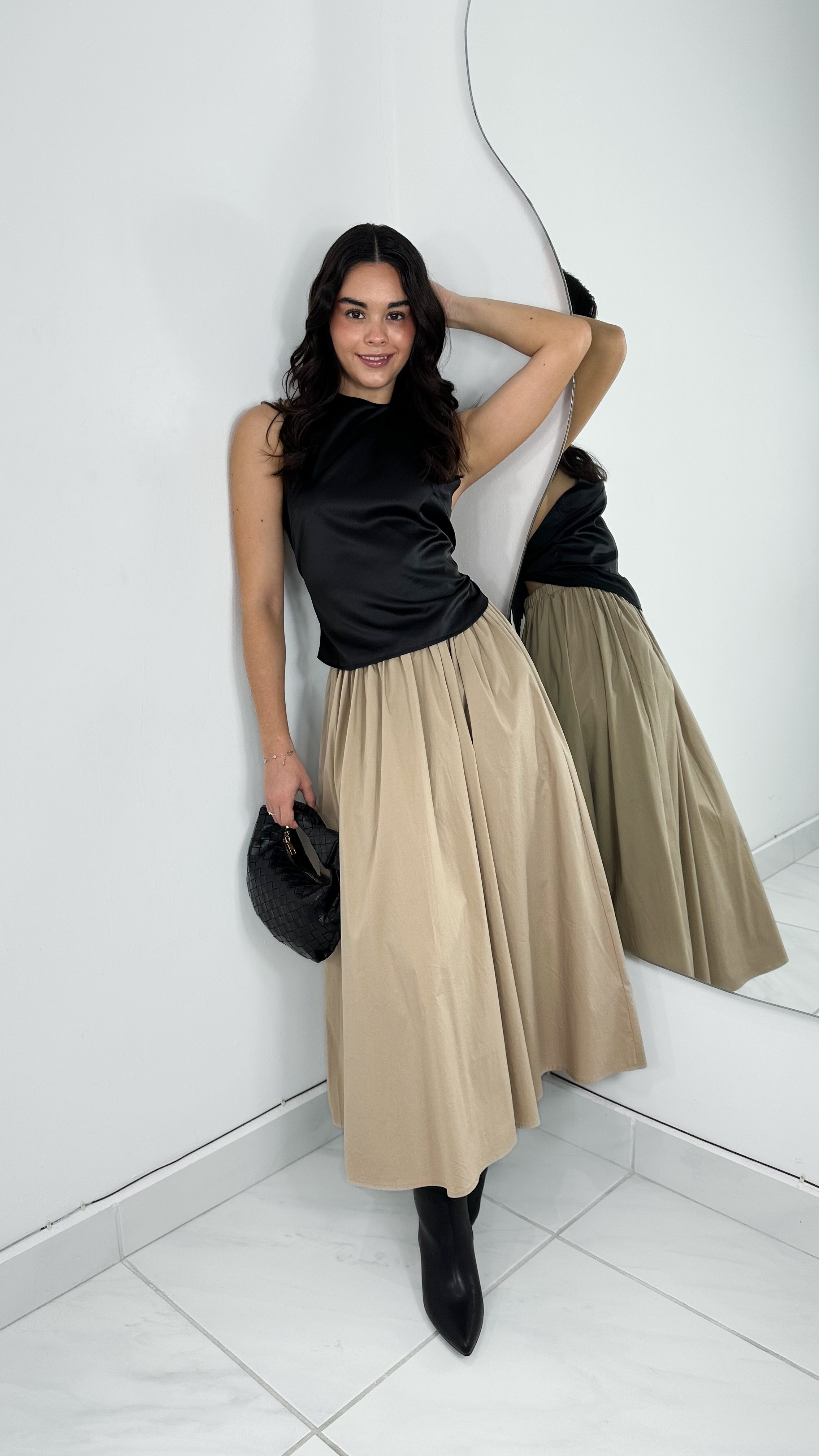 B MAXI SKIRT KHAKI HIGH WAISTED